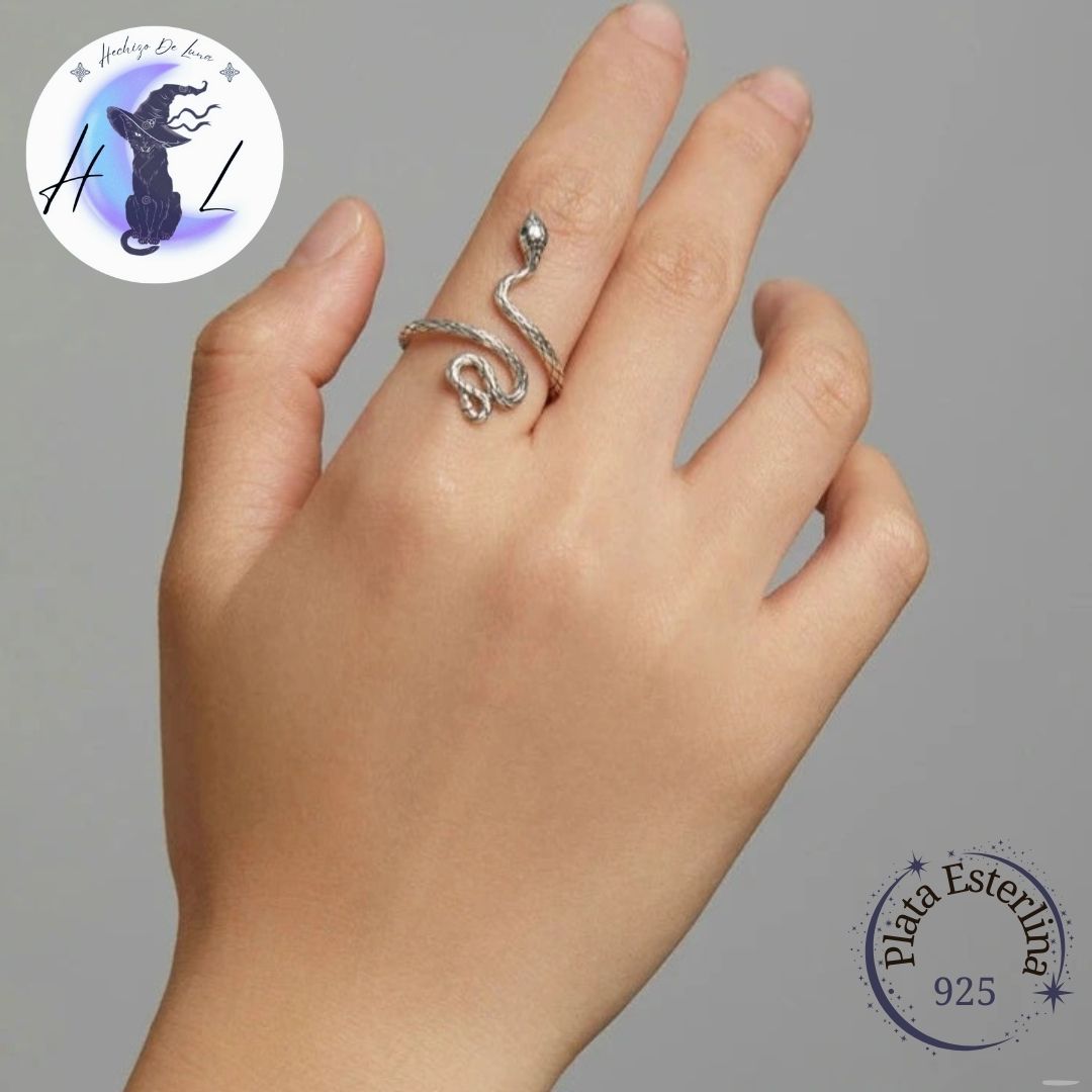 Anillo Ajustable De Plata Y Circonita Verde, Diseño Serpiente.