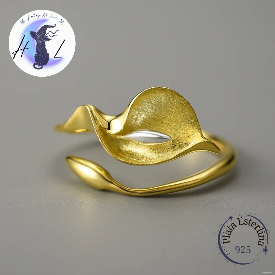 Anillo De Plata Ajustable, Diseño Flor Lirio de Agua o Cala.