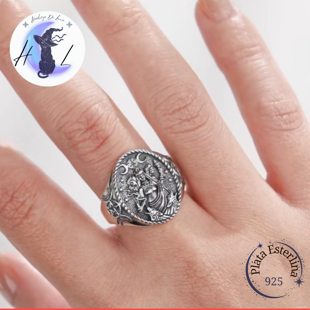 Anillo De Plata Ajustable, Diseño Triple Diosa.