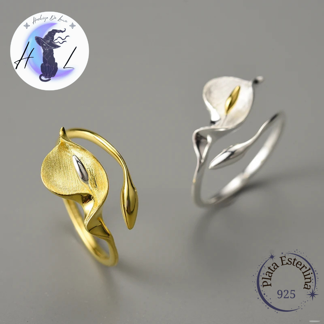 Anillo De Plata Ajustable, Diseño Flor Lirio de Agua o Cala.
