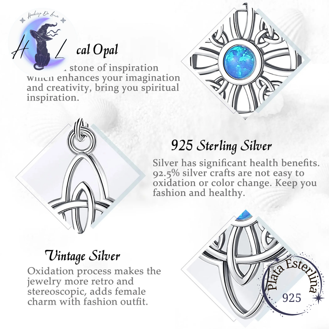 Aros Colgantes De Plata Y Ópalo, Diseño Nudo De Bruja Y Triqueta.