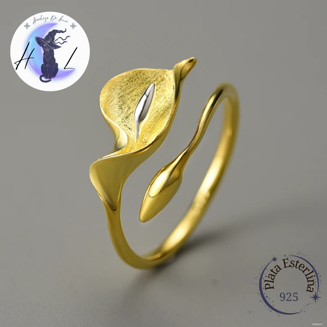 Anillo De Plata Ajustable, Diseño Flor Lirio de Agua o Cala.