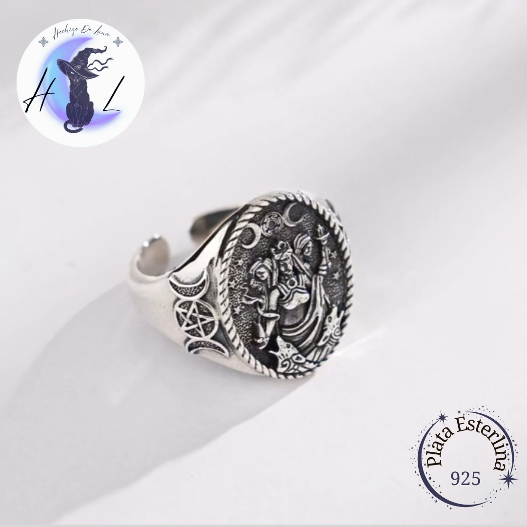 Anillo De Plata Ajustable, Diseño Triple Diosa.