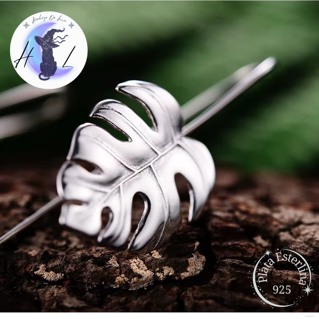 Aros Colgantes Diseño De Hoja De Monstera De Plata.