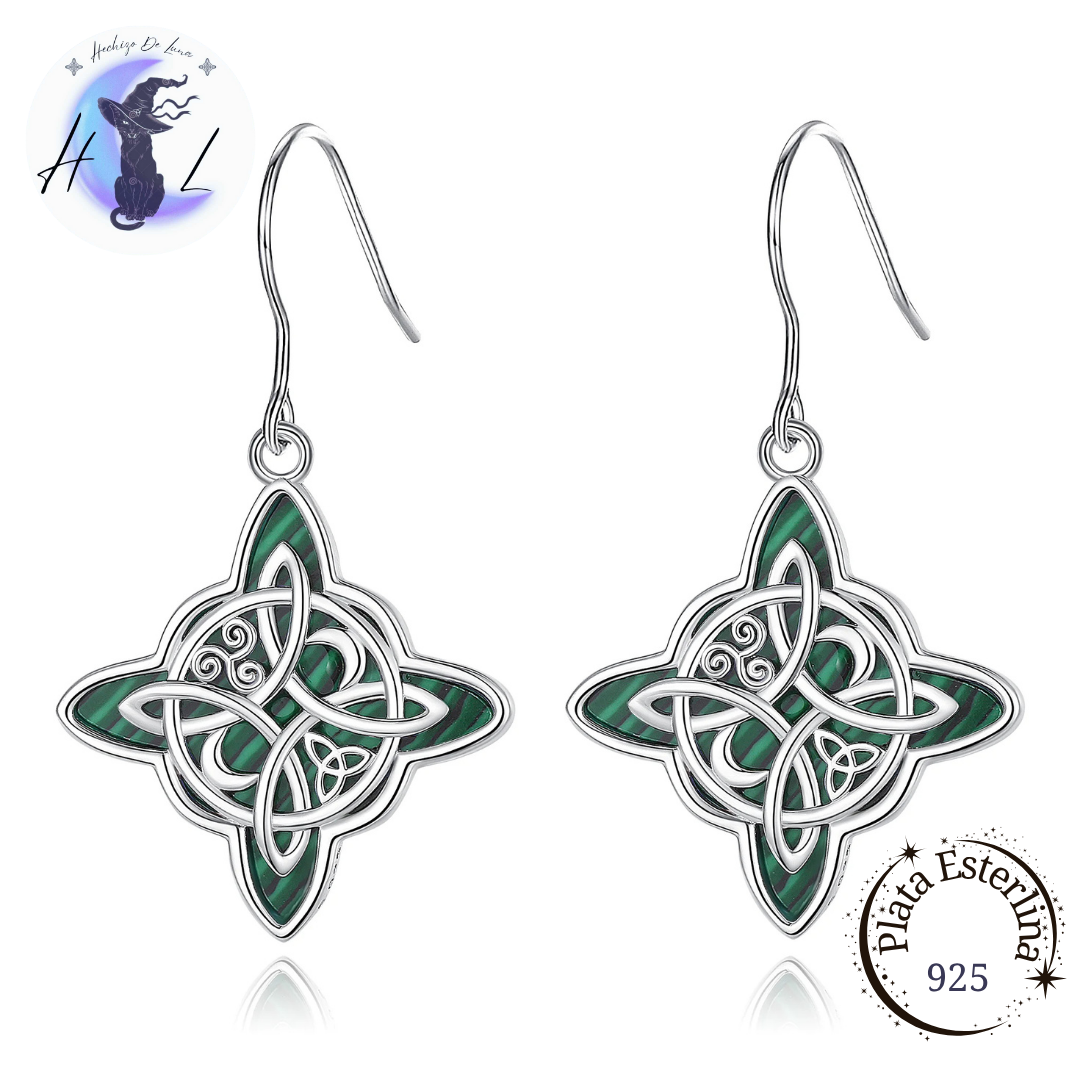 Aros Colgantes De Plata Y Malaquita , Nudo De Bruja.