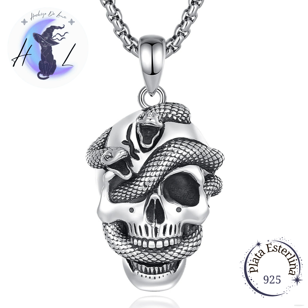 Colgante De Plata, Diseño Calavera Con Serpientes.