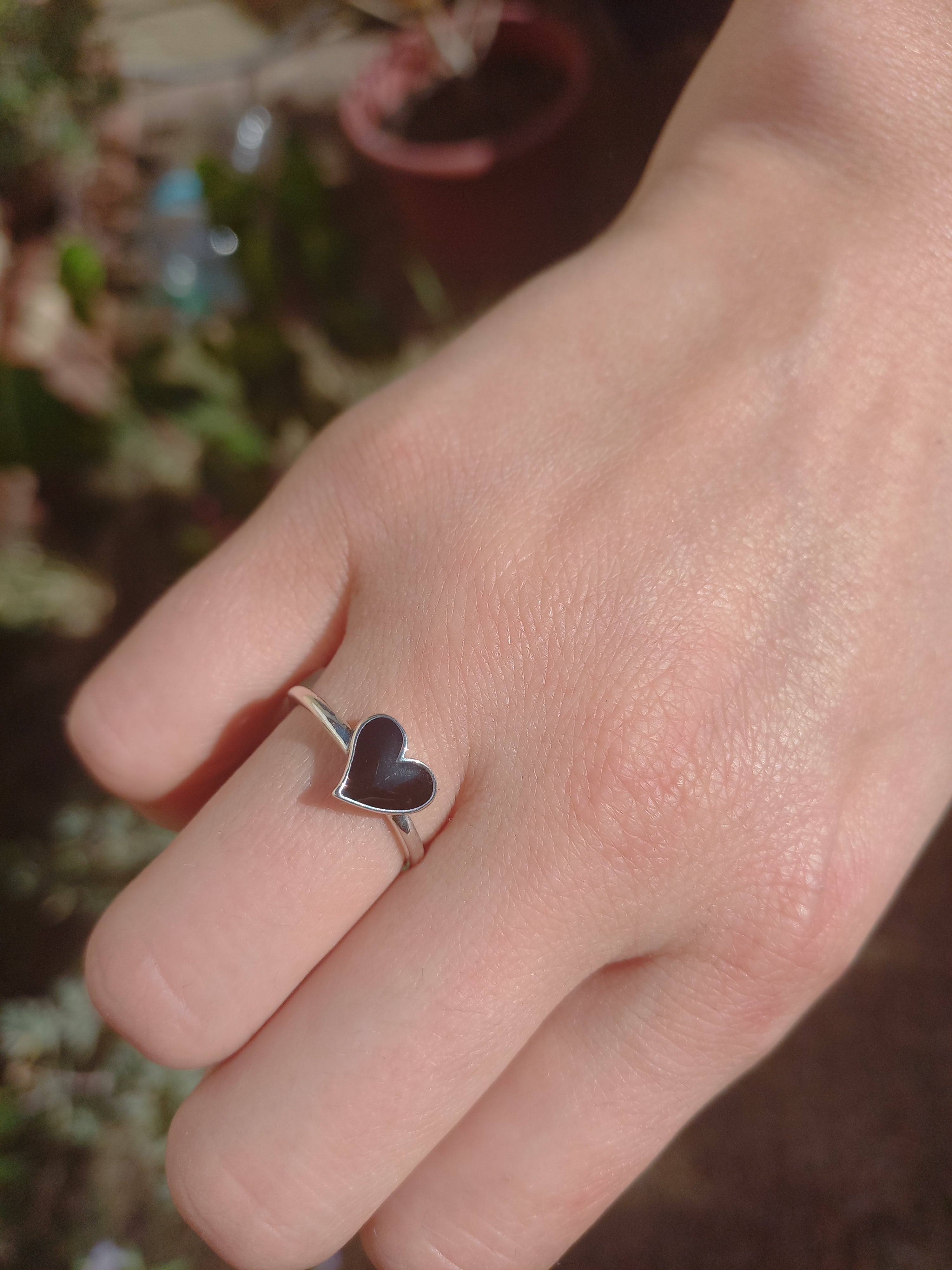 Anillo Ajustable Plata 925 Corazon Negro.