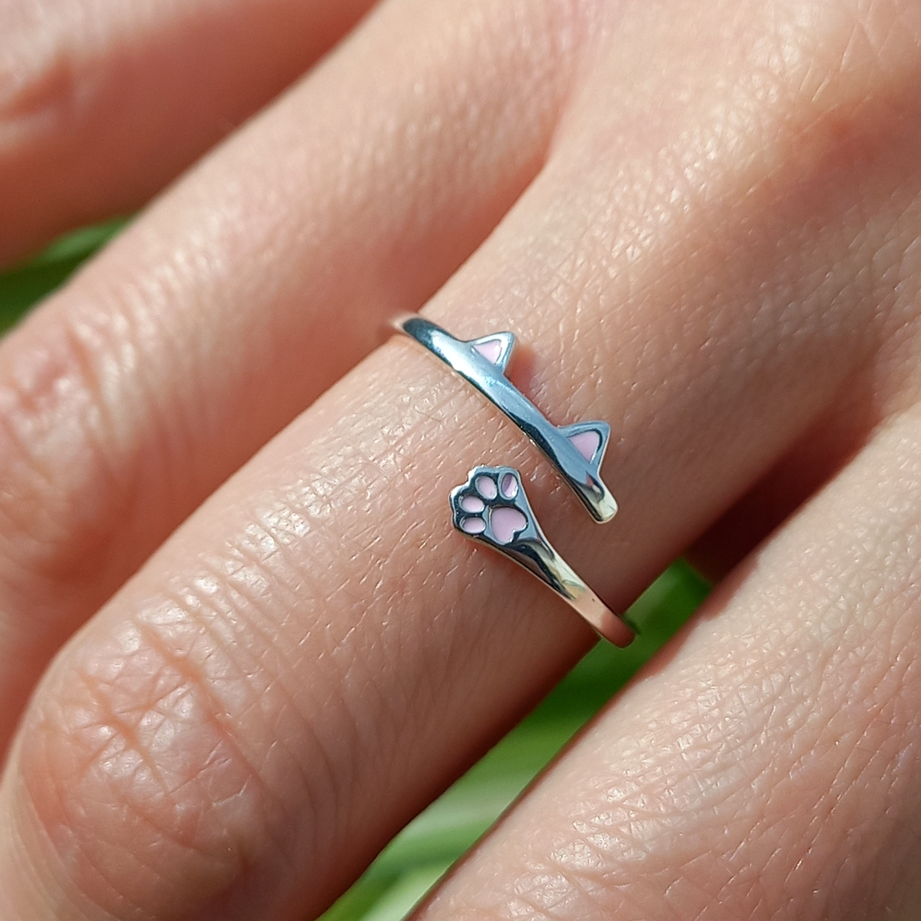 Anillo Ajustable Plata 925 de  Orejas y pata  de Gato.