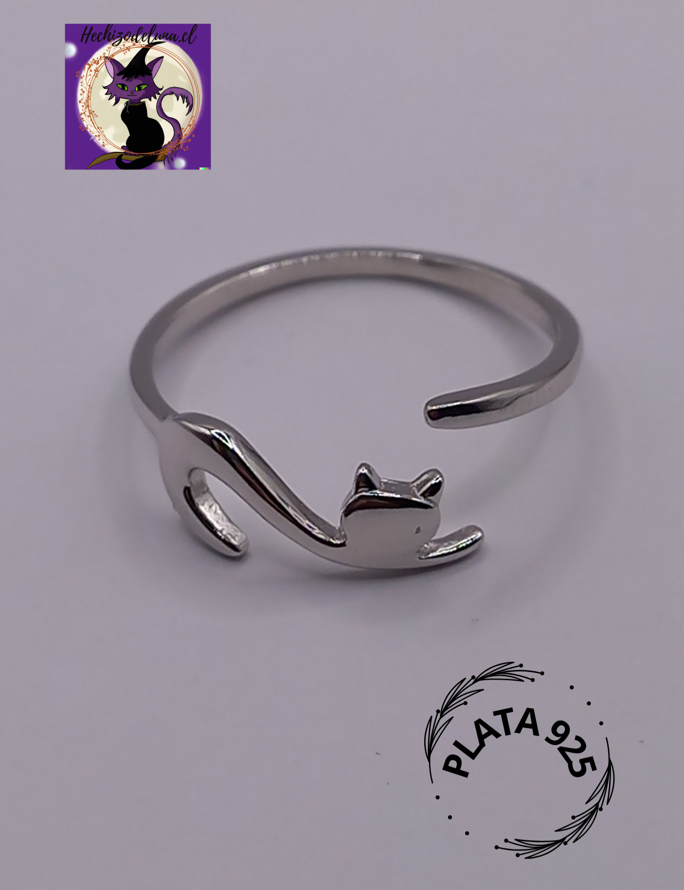 Anillo Ajustable de plata 925  Gato cola larga.