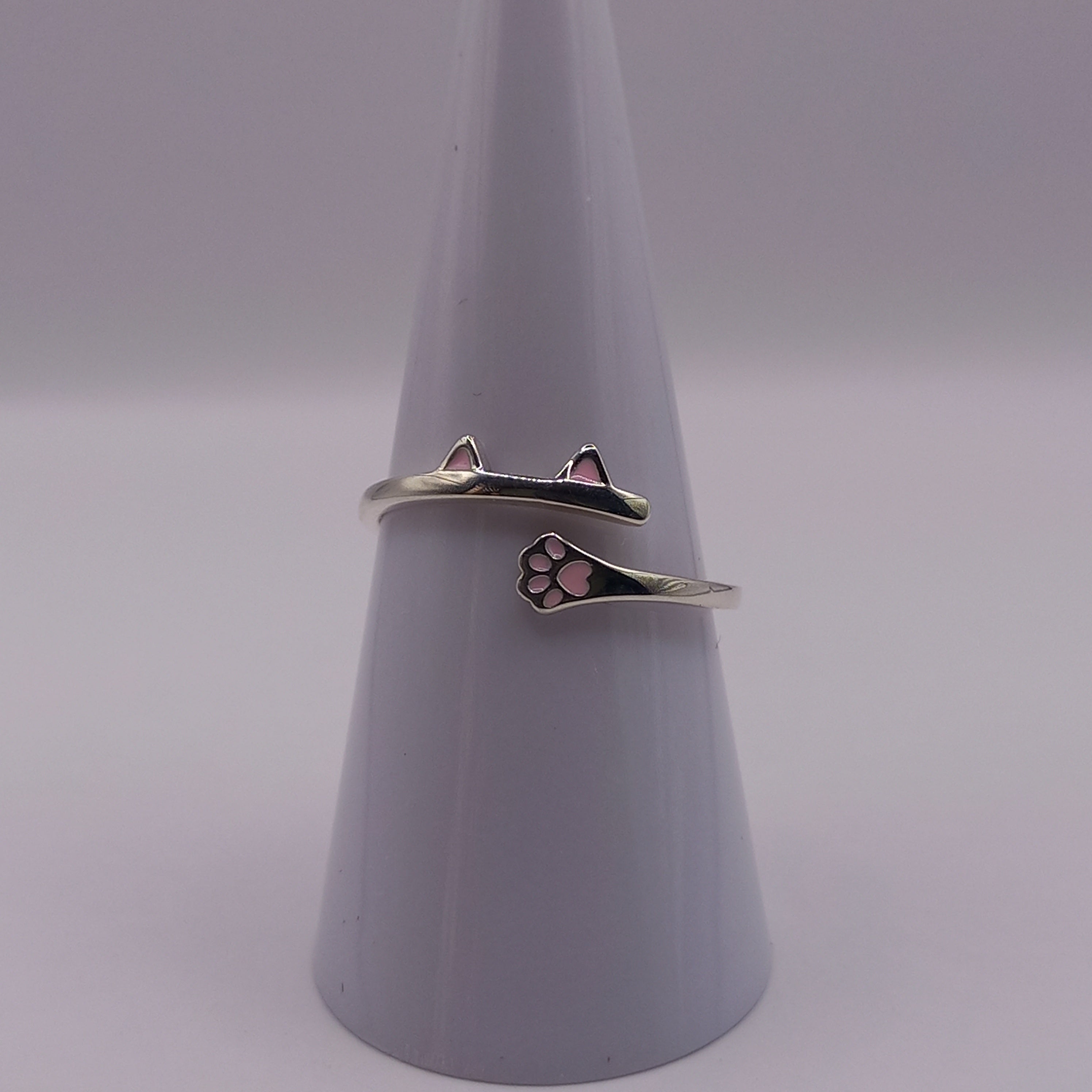 Anillo Ajustable Plata 925 de  Orejas y pata  de Gato.