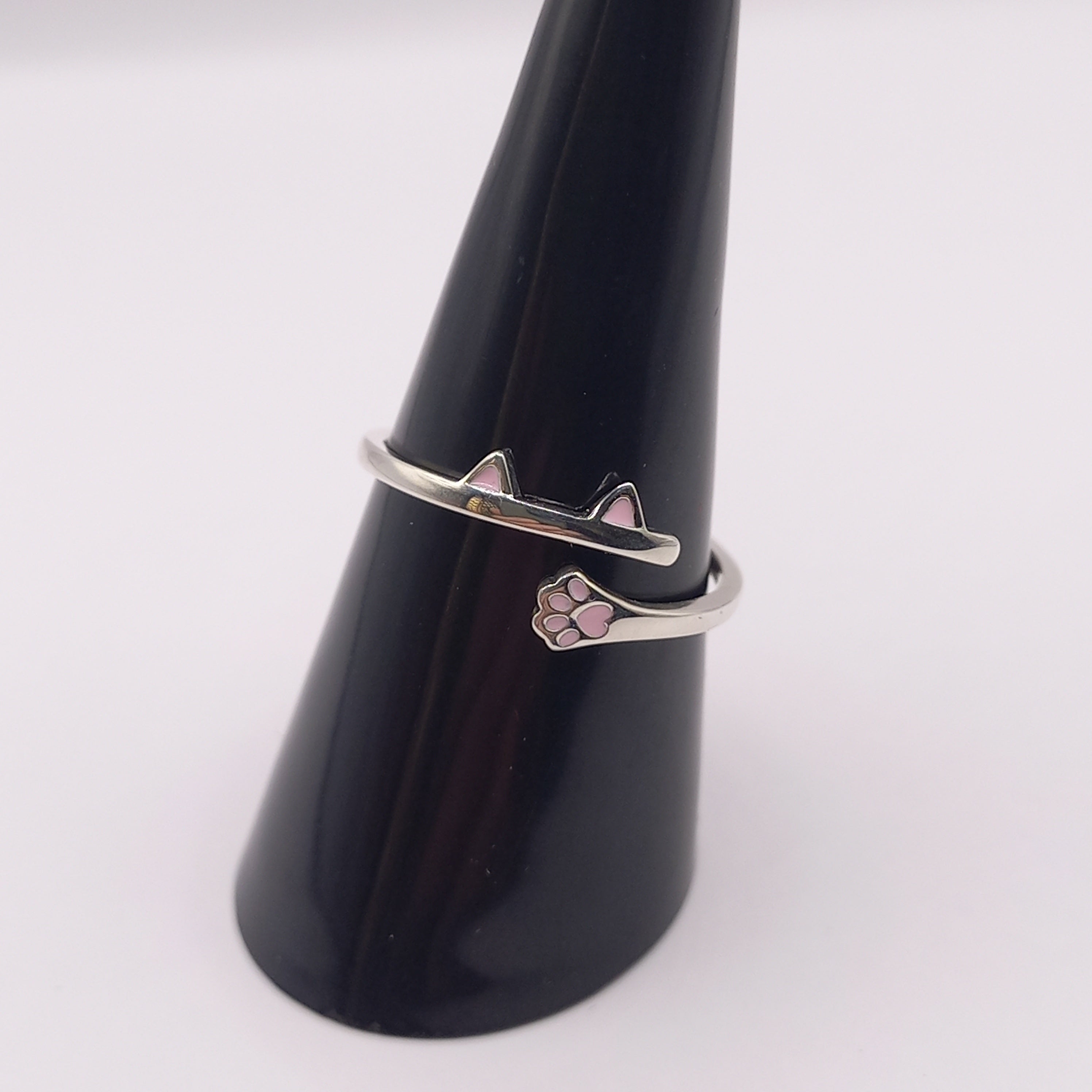 Anillo Ajustable Plata 925 de  Orejas y pata  de Gato.