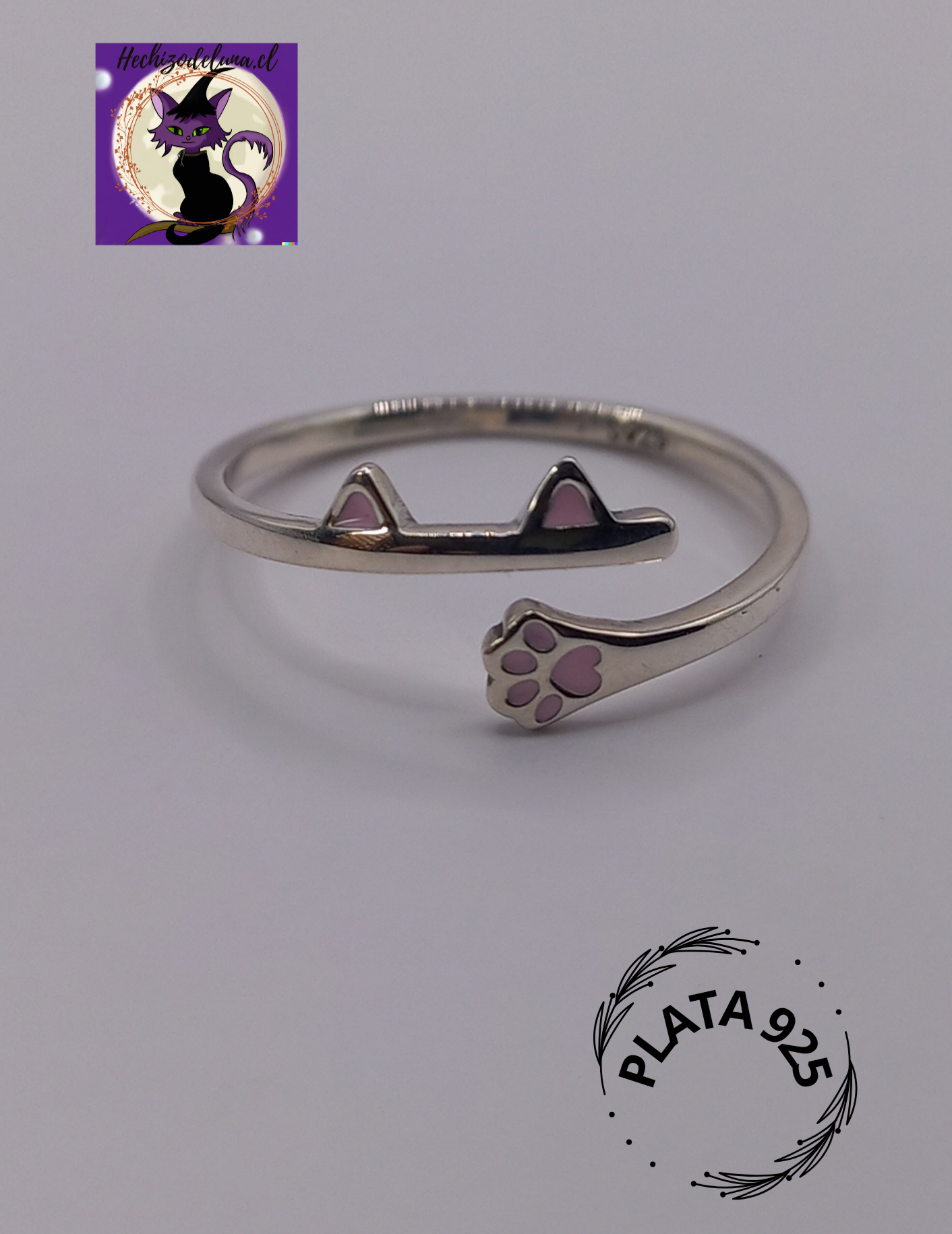 Anillo Ajustable Plata 925 de  Orejas y pata  de Gato.