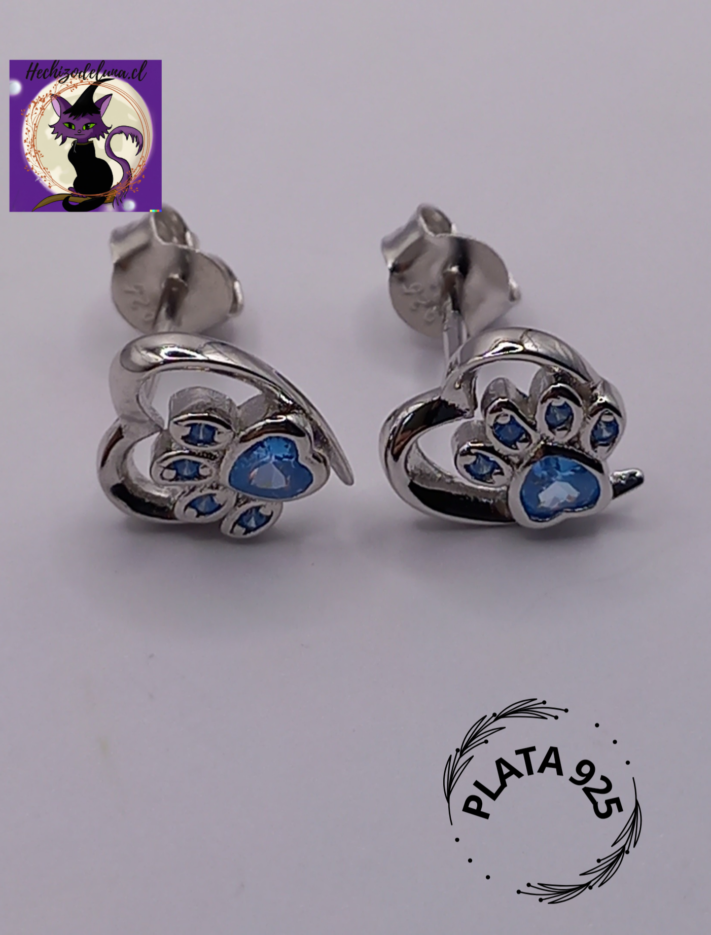 Aros con Forma de Patitas Celeste de Plata.