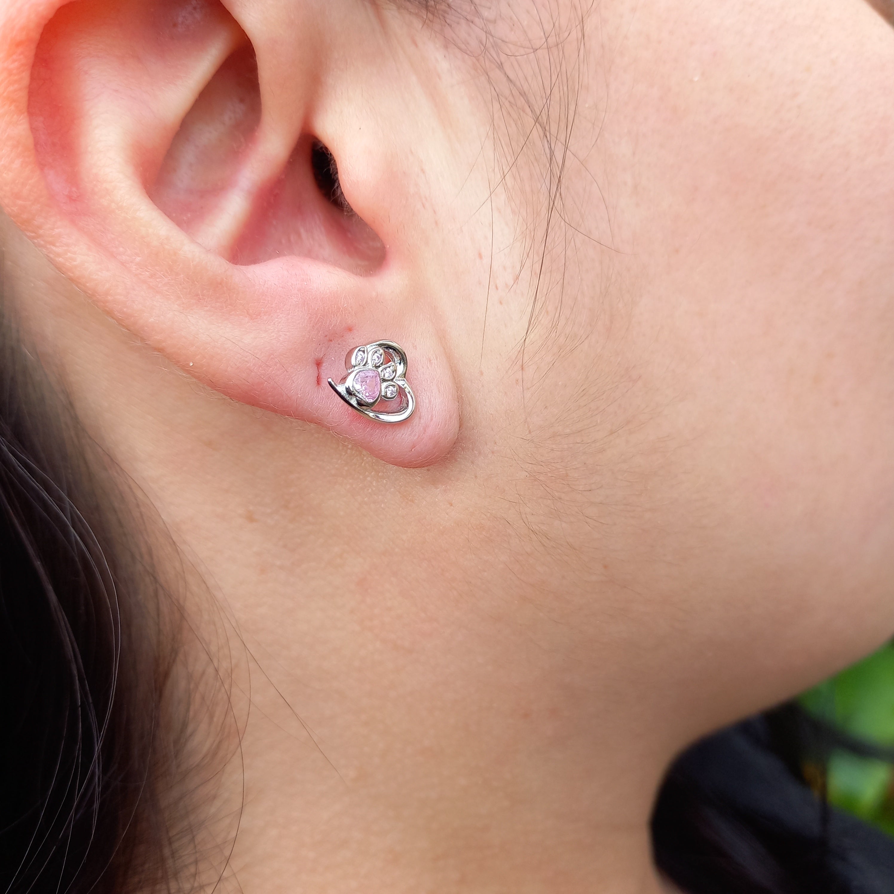 Aros con Forma de Patitas Rosa de Plata