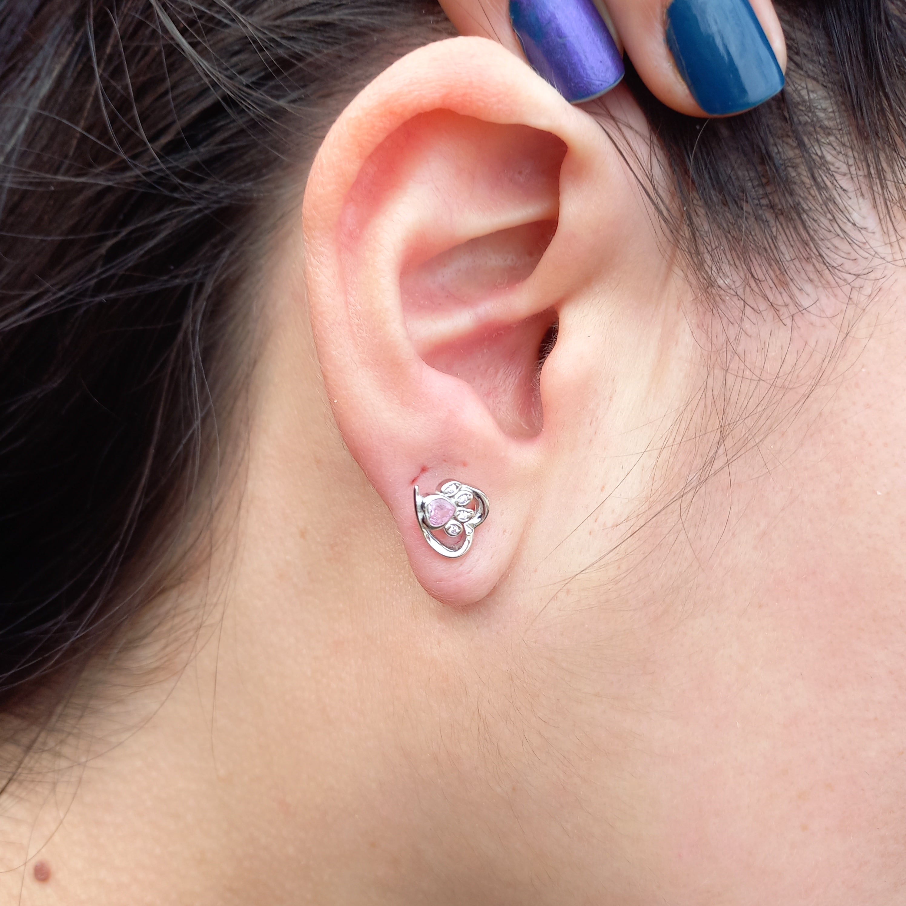 Aros con Forma de Patitas Rosa de Plata