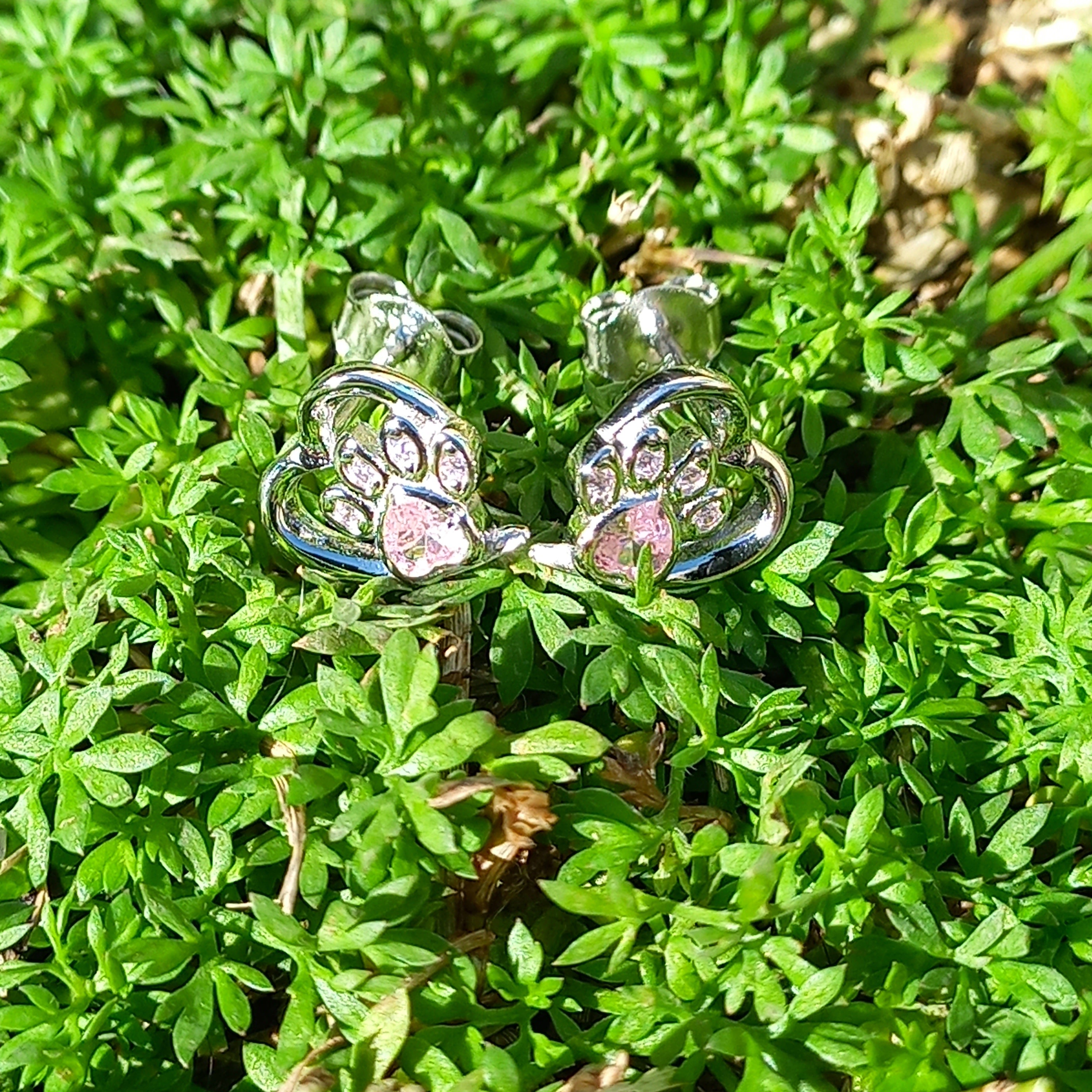 Aros con Forma de Patitas Rosa de Plata