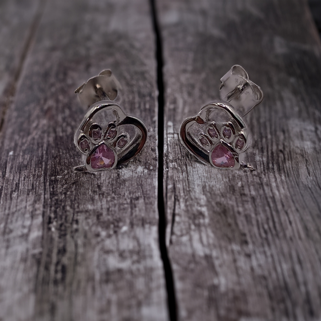 Aros con Forma de Patitas Rosa de Plata