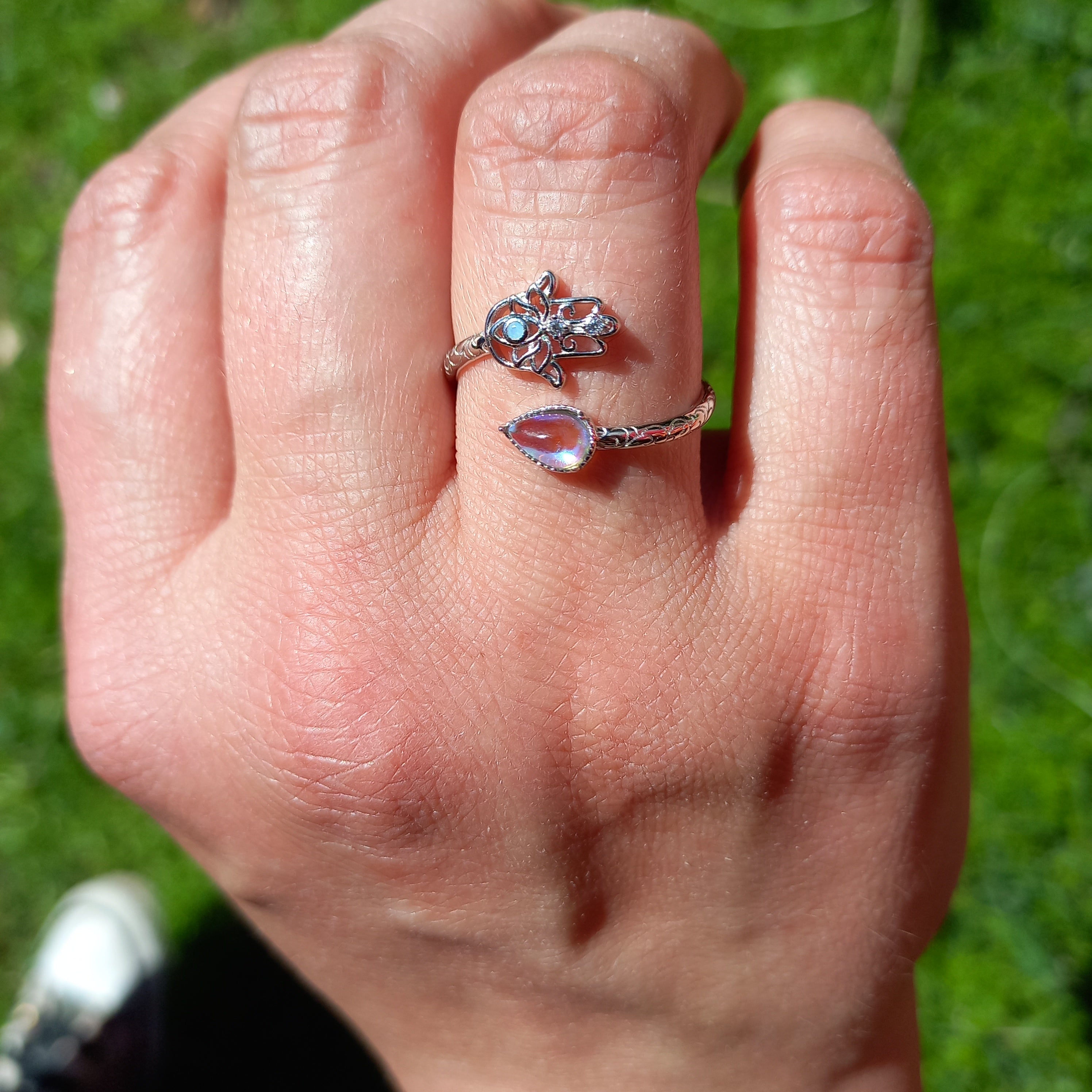 Anillo Ajustable Plata 925 de Mano de Hamsa.