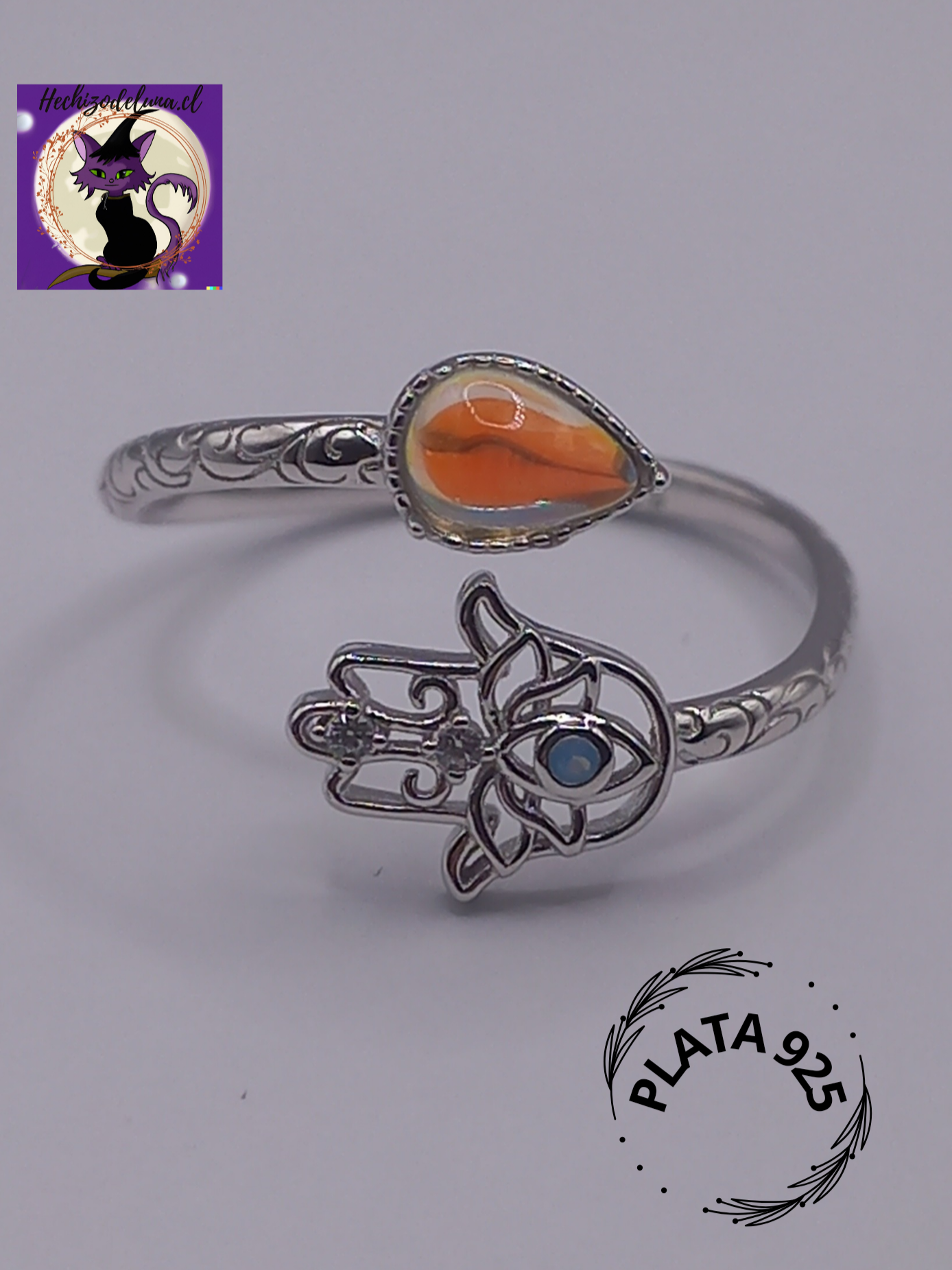 Anillo Ajustable Plata 925 de Mano de Hamsa.