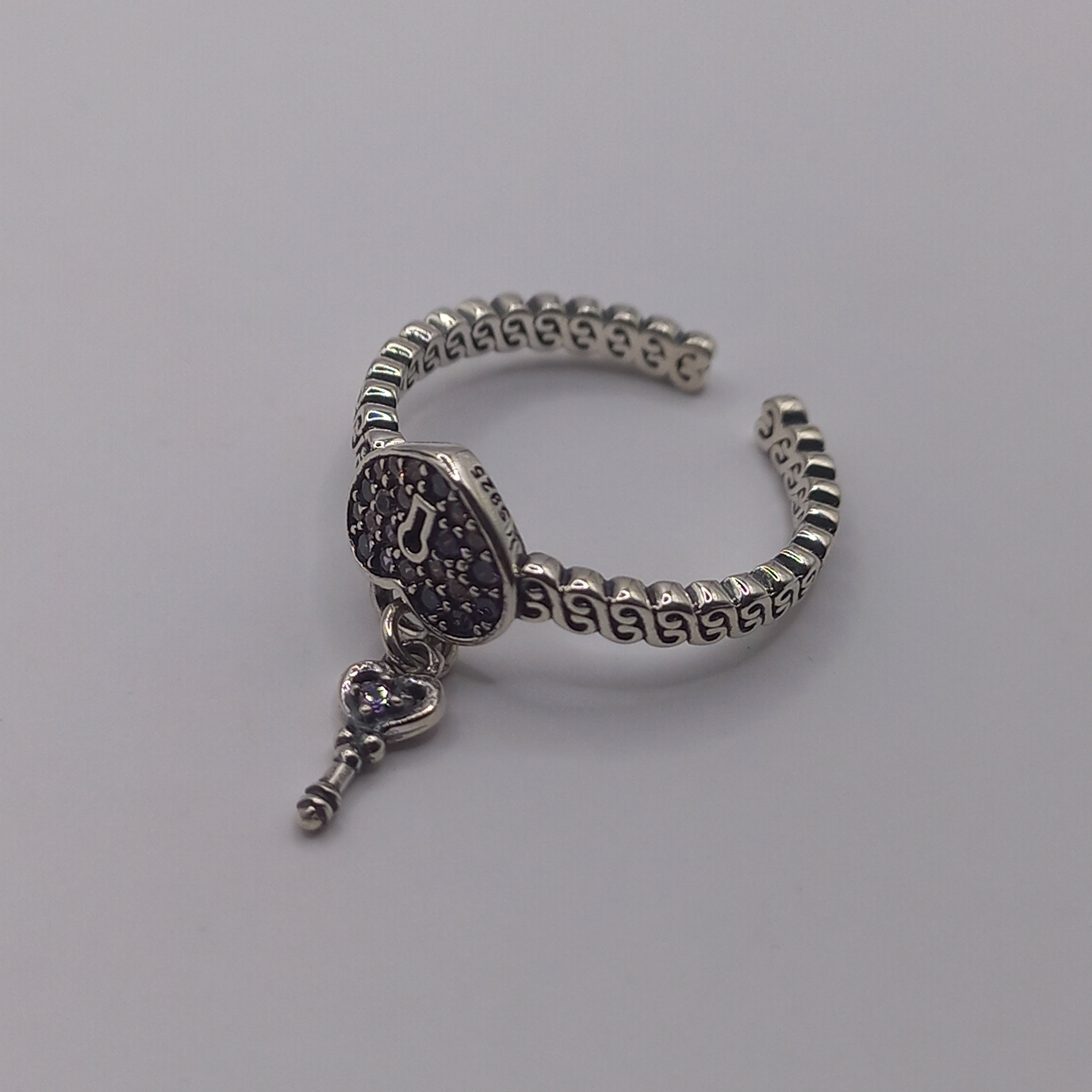 Anillo Ajustable de plata 925 Corazón con Llave.