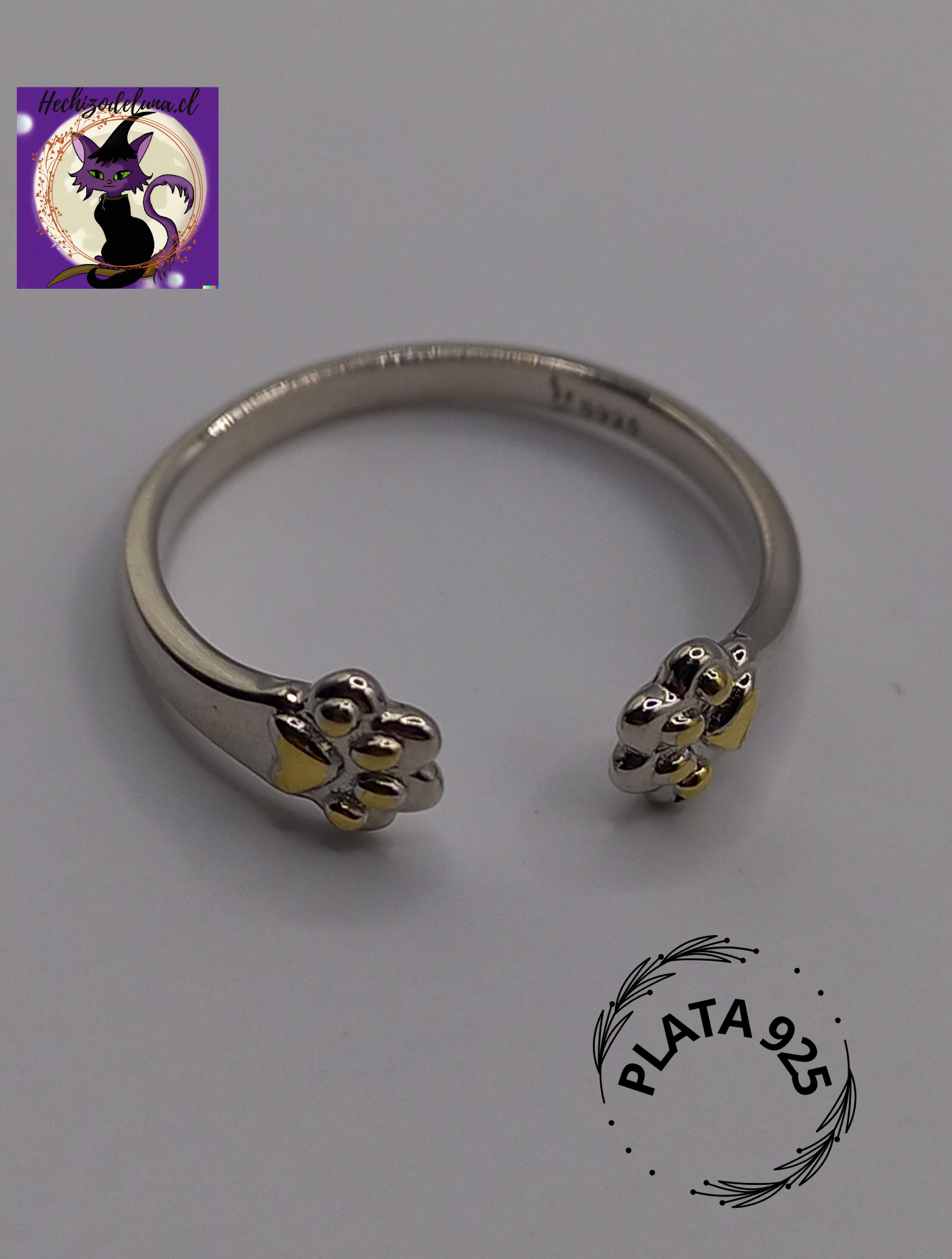 Anillo Ajustable de Patitas de Gato de Plata.