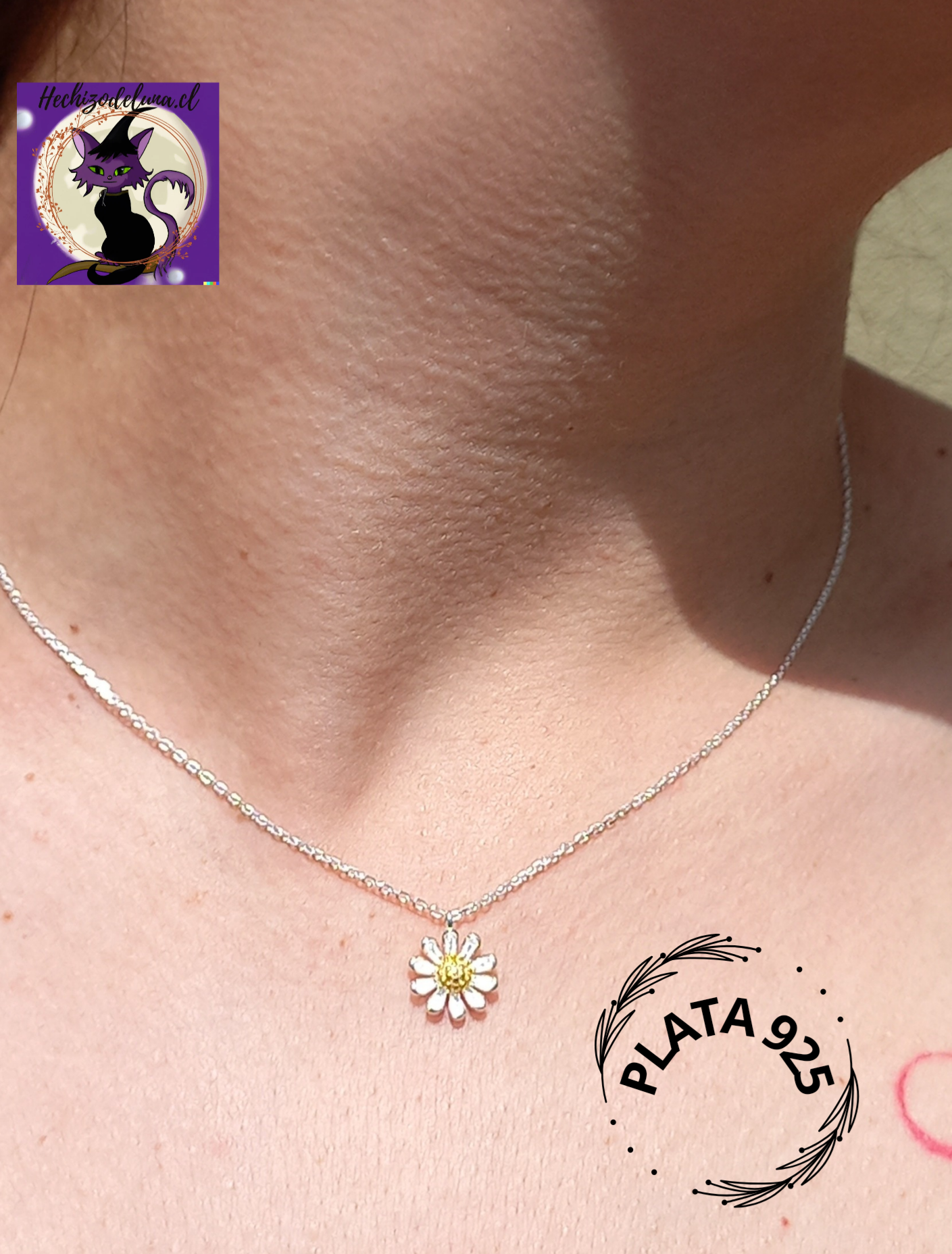 Collar Ajustable de Margarita de Plata 45 cm.