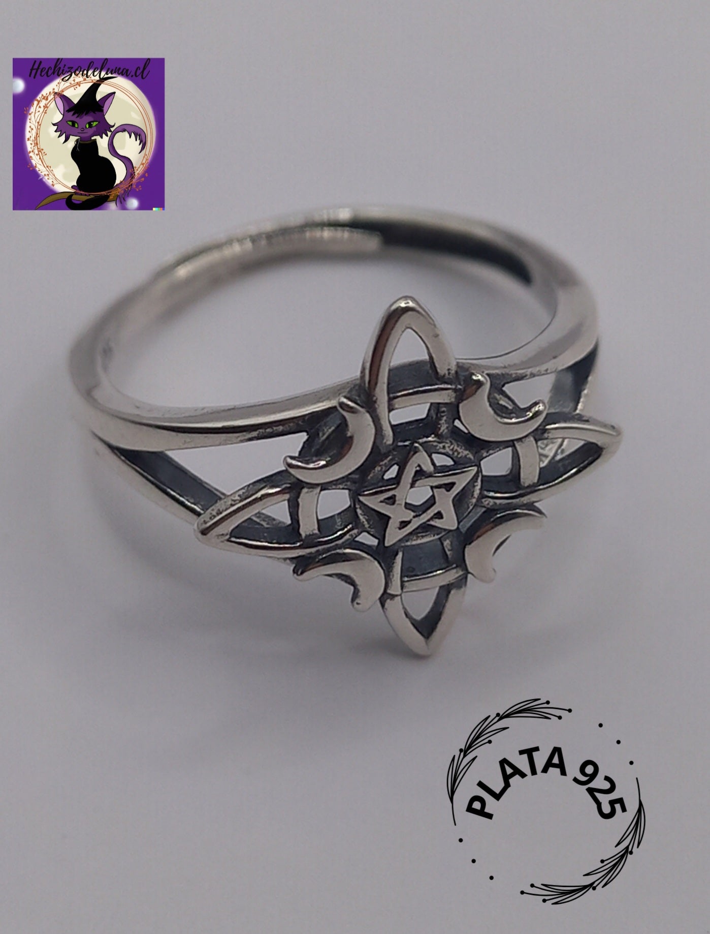 Anillo Ajustable Nudo de Bruja de Plata.