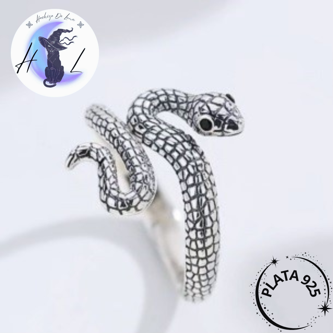 Anillo Ajustable de Serpiente de Plata.