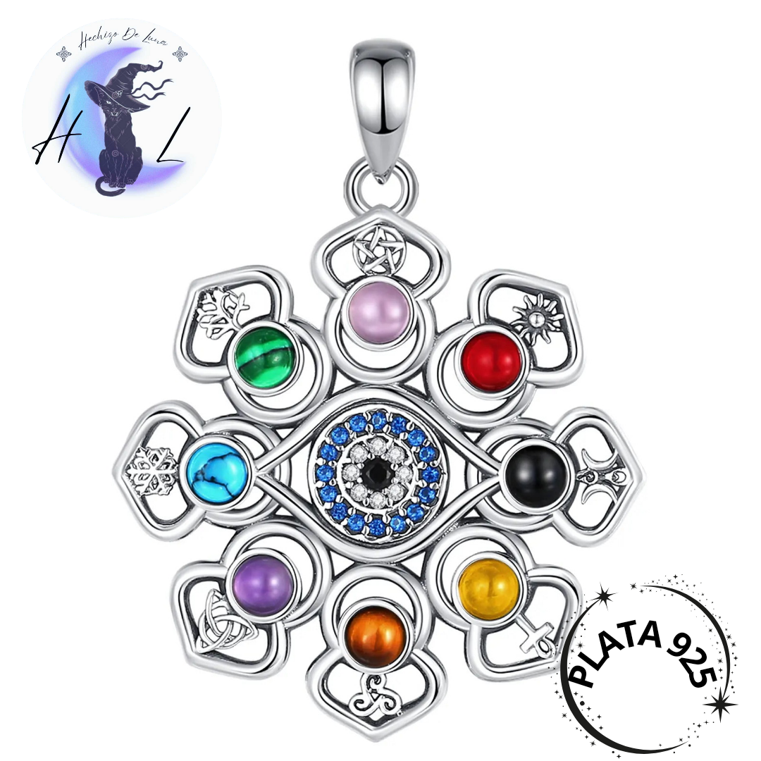 Colgante Con Piedras De Colores Diseño De Flor Y Ojo Turco.