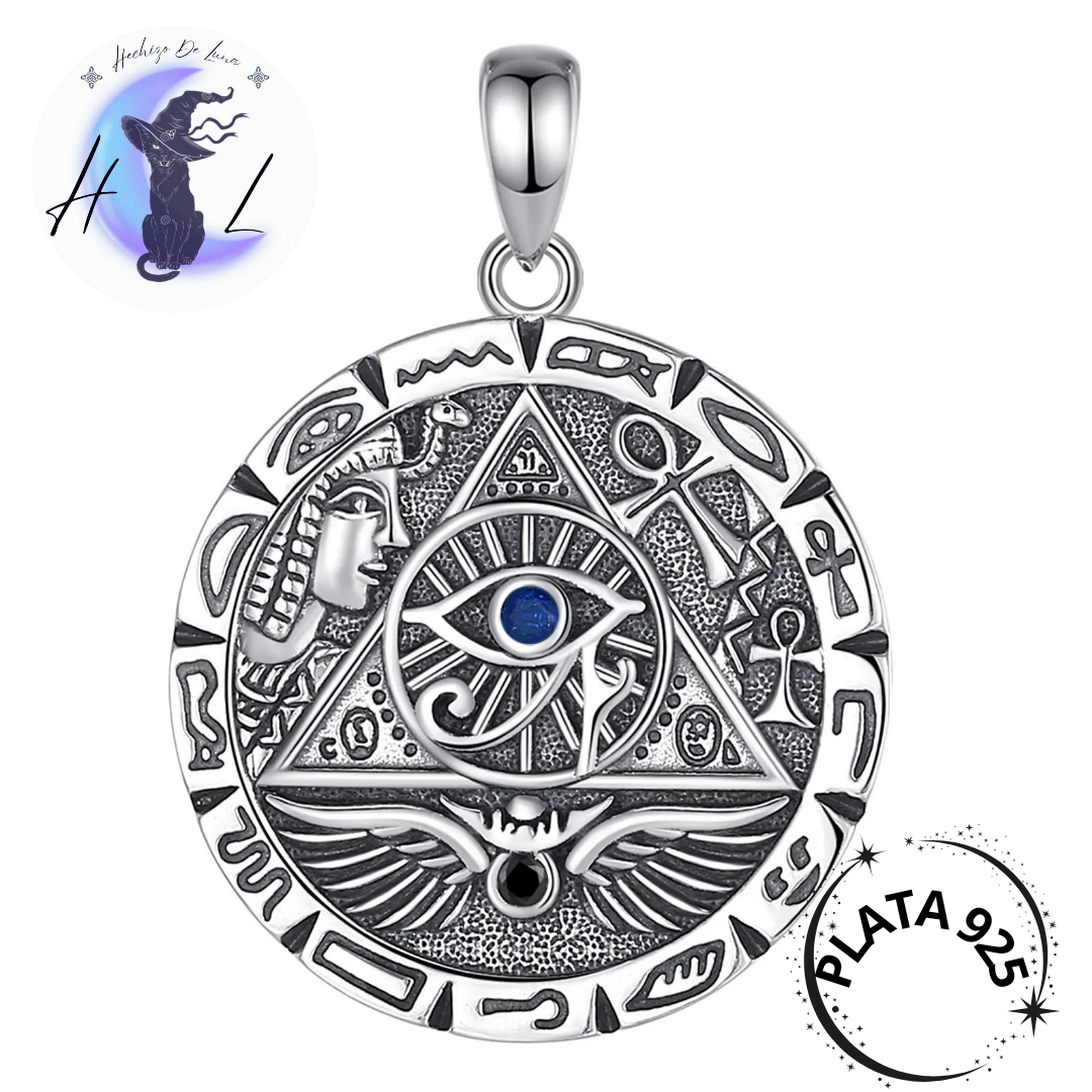Colgante Ojo De Horus Con Símbolos Egipcios De Plata.