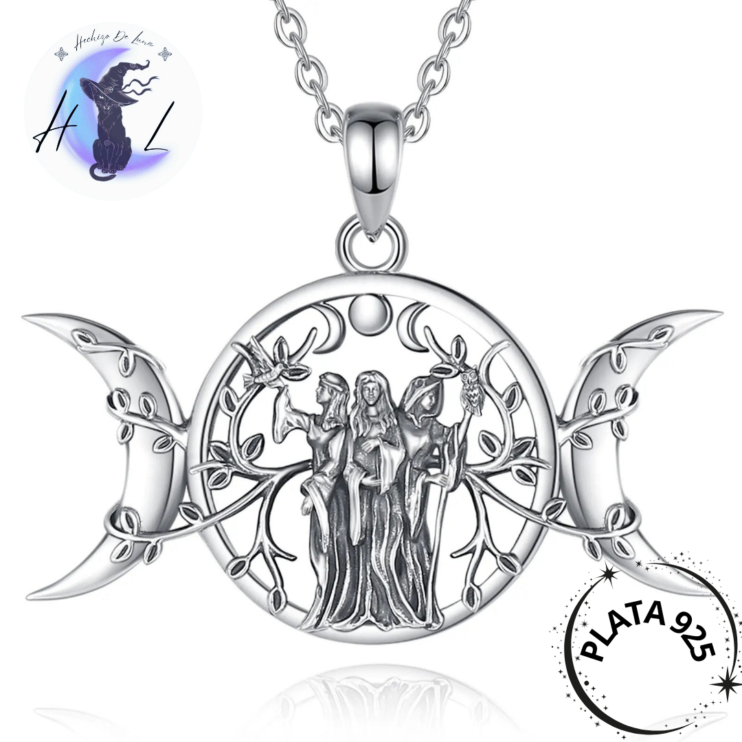 Colgante Triple Diosa, Triple Luna De Plata