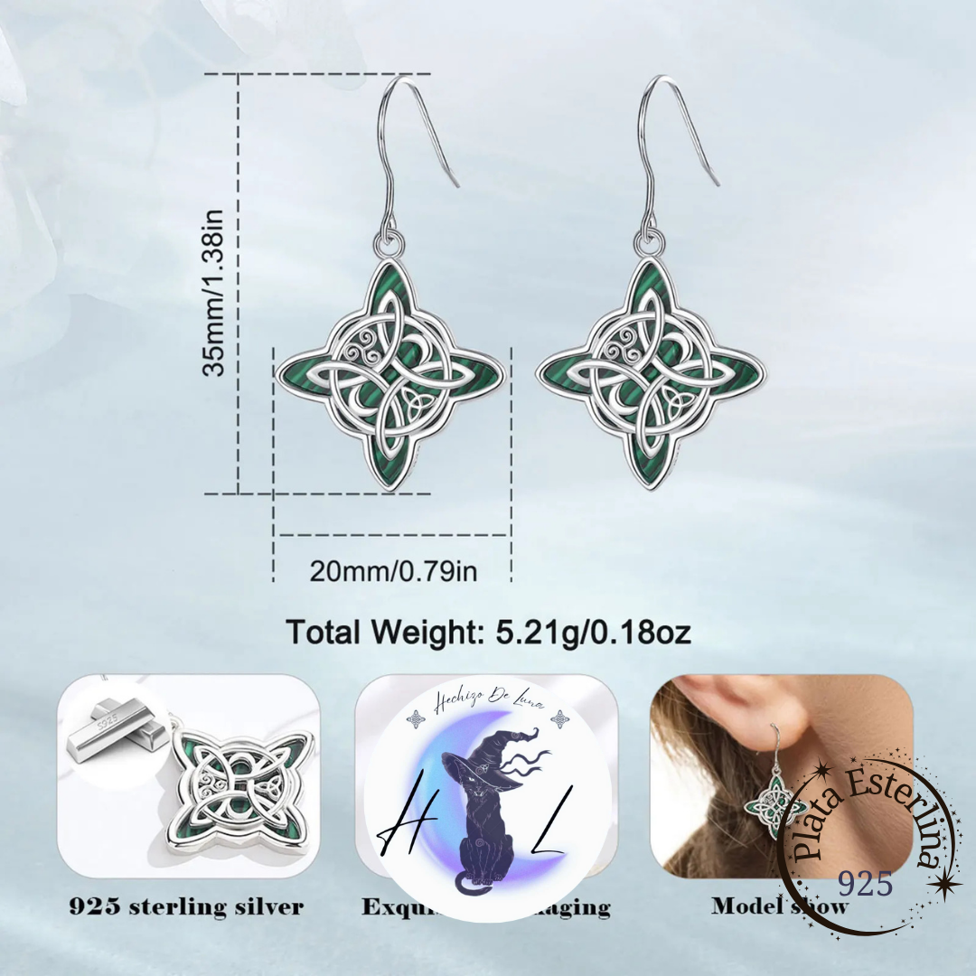 Aros Colgantes De Plata Y Malaquita , Nudo De Bruja.