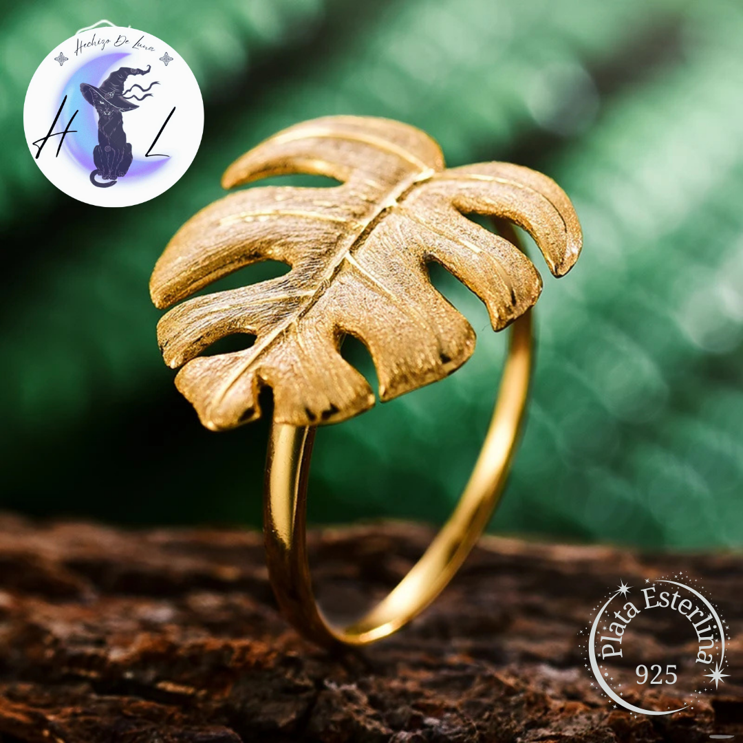 Anillo de Plata Ajustable, Diseño Monstera.