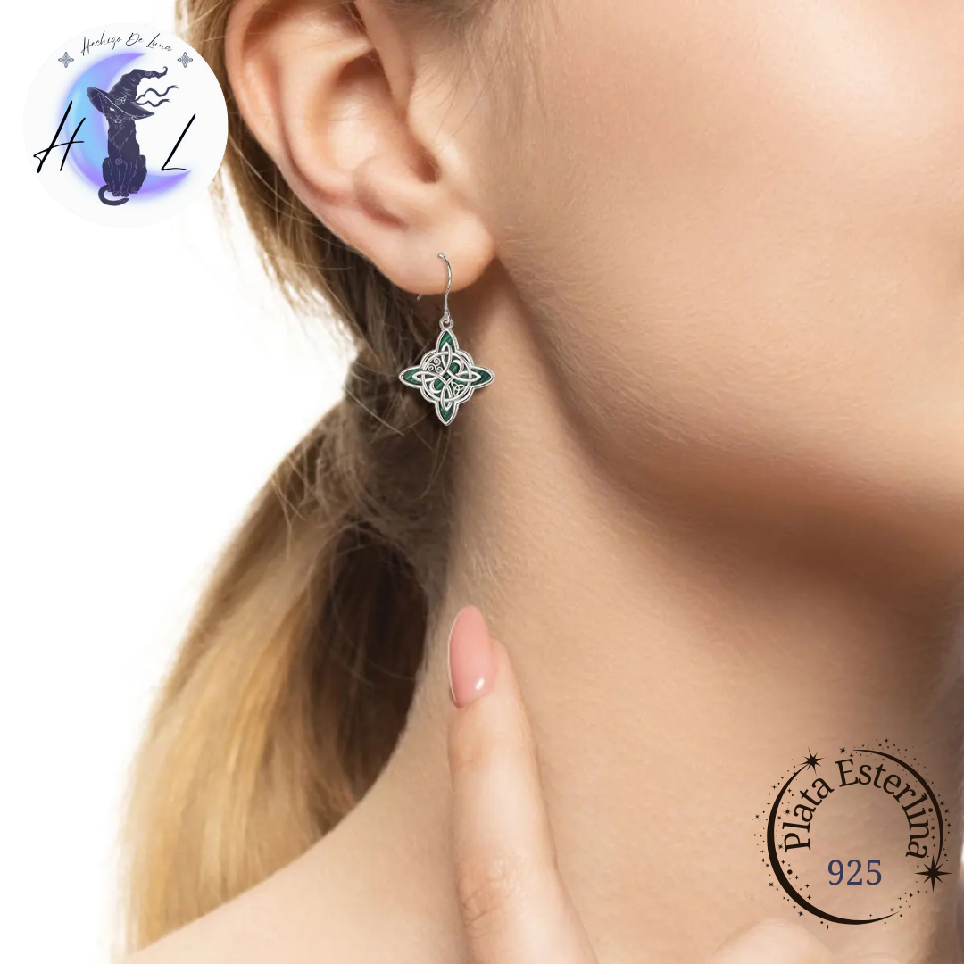 Aros Colgantes De Plata Y Malaquita , Nudo De Bruja.