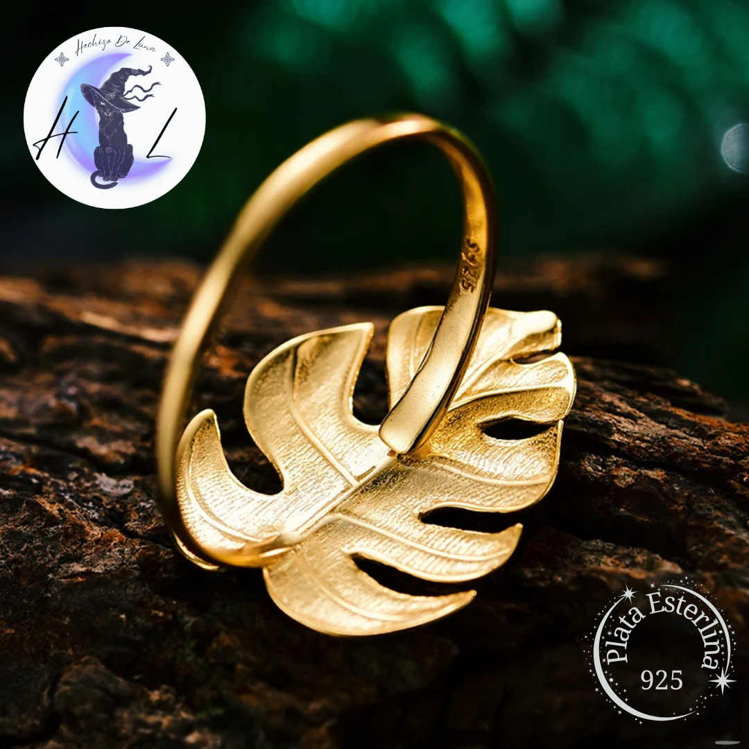 Anillo de Plata Ajustable, Diseño Monstera.