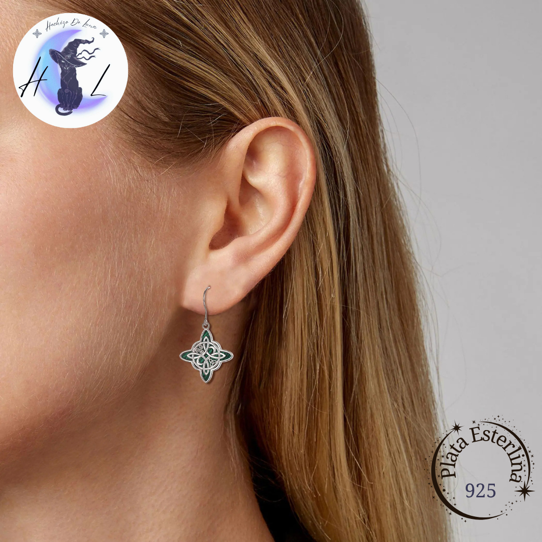 Aros Colgantes De Plata Y Malaquita , Nudo De Bruja.