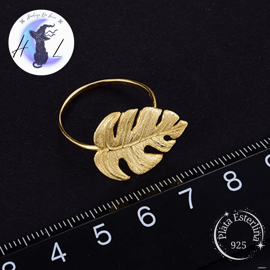 Anillo de Plata Ajustable, Diseño Monstera.