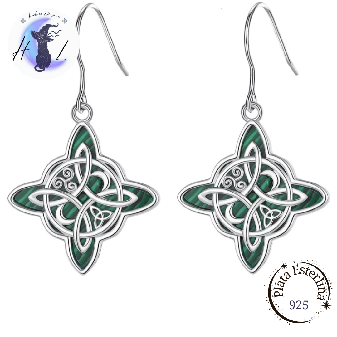 Aros Colgantes De Plata Y Malaquita , Nudo De Bruja.
