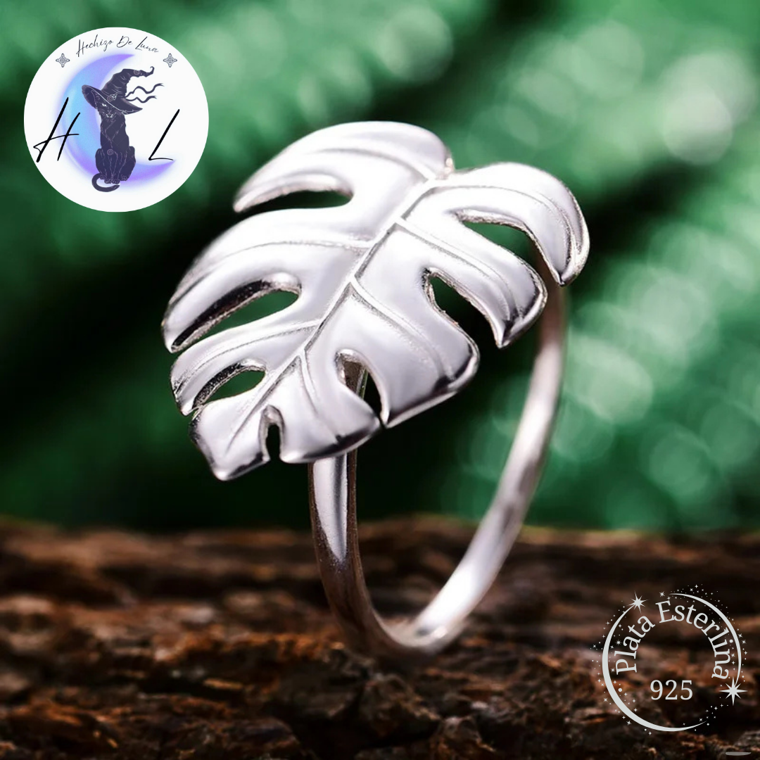 Anillo de Plata Ajustable, Diseño Monstera.