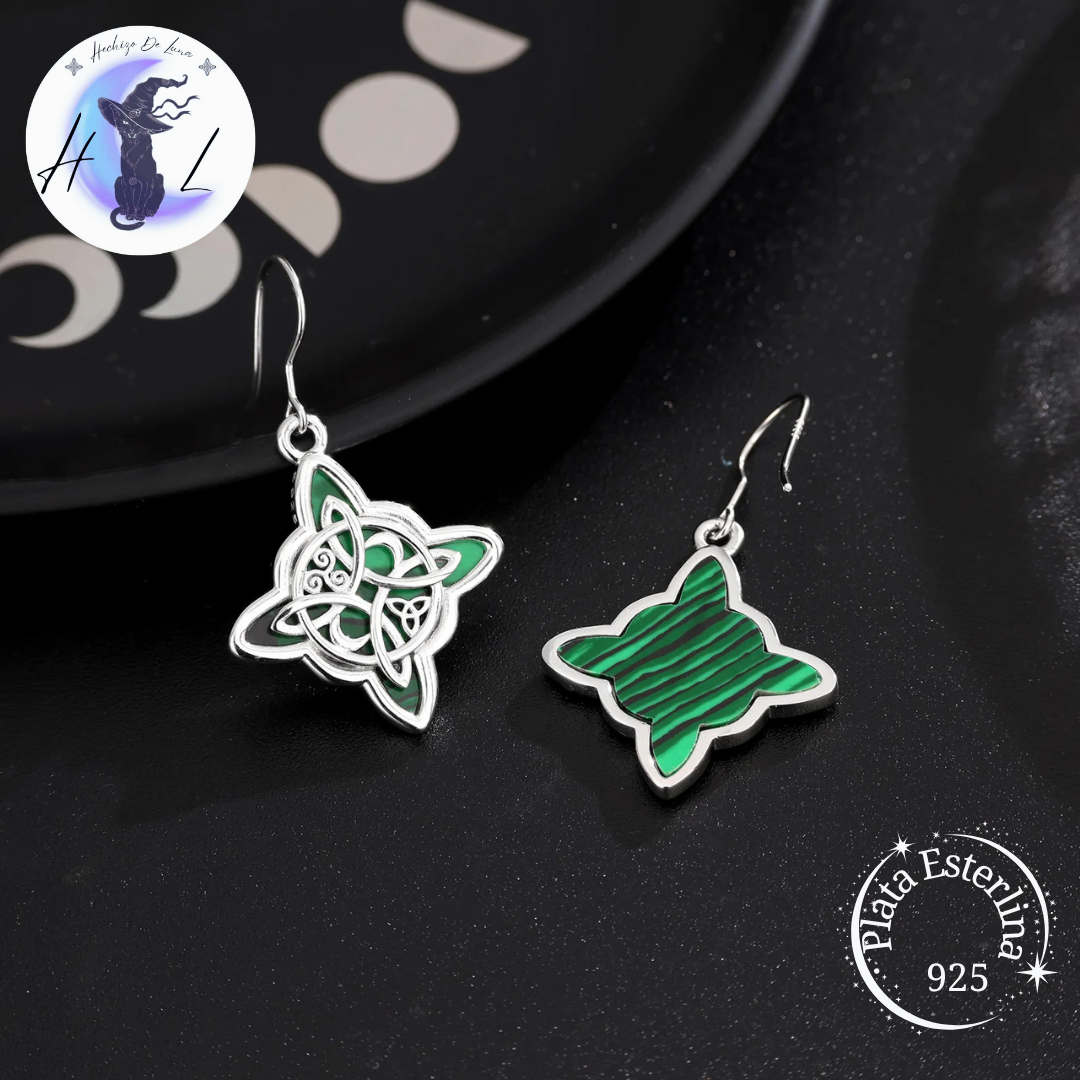 Aros Colgantes De Plata Y Malaquita , Nudo De Bruja.