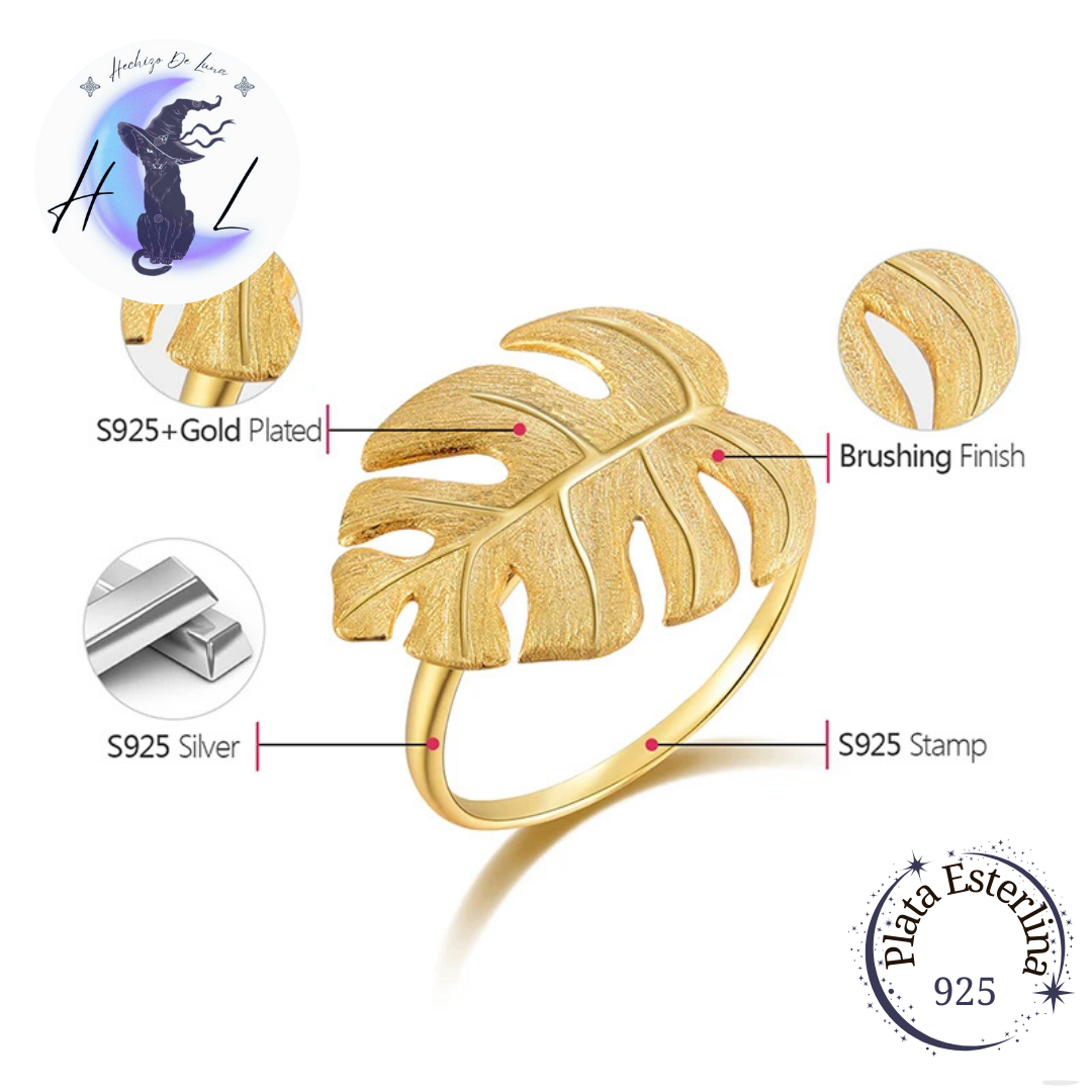 Anillo de Plata Ajustable, Diseño Monstera.
