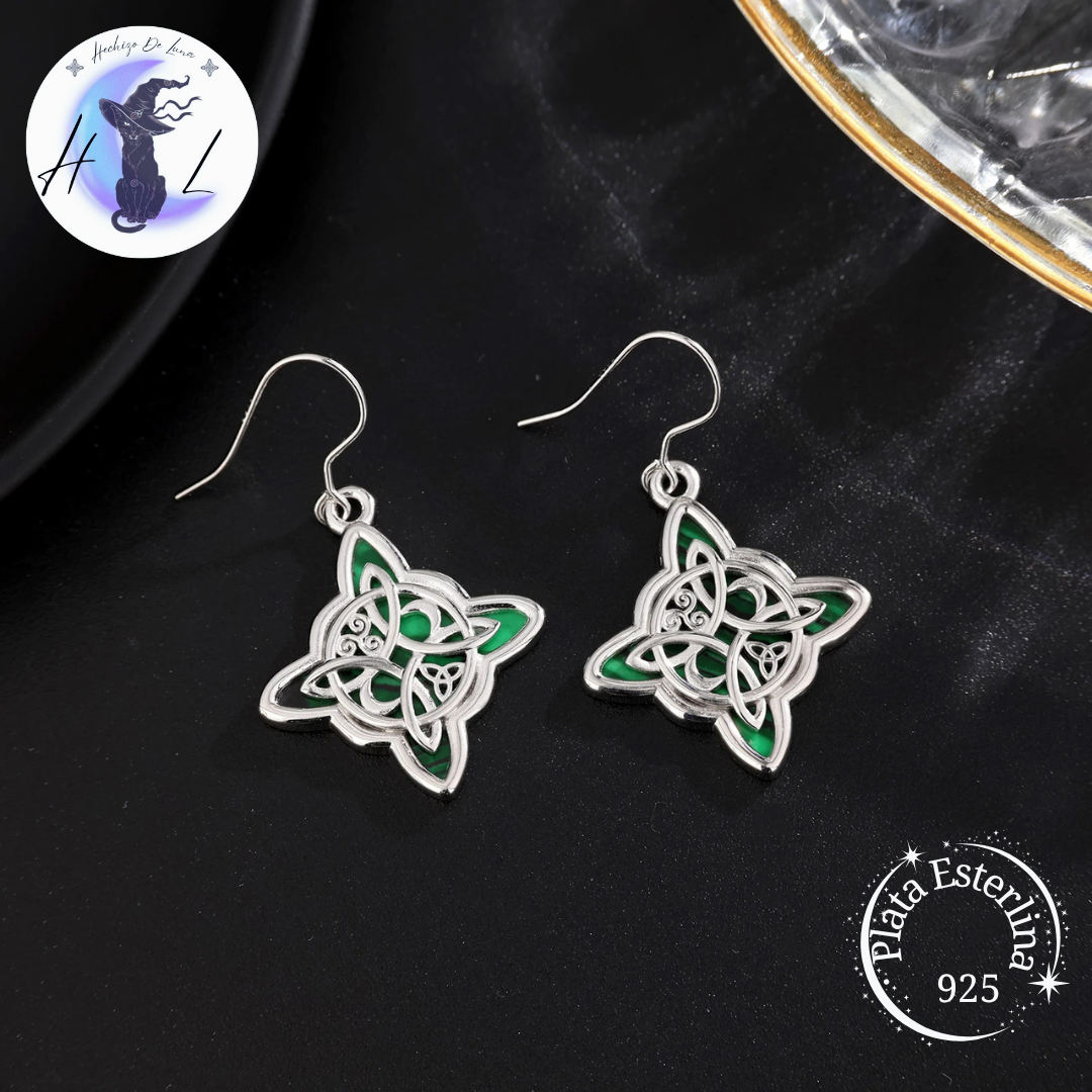 Aros Colgantes De Plata Y Malaquita , Nudo De Bruja.