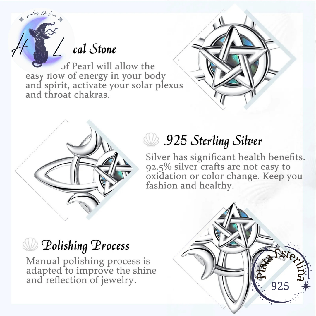 Aros De Plata Nudo De Bruja Con Pentáculo y Medialuna Con Abulón.