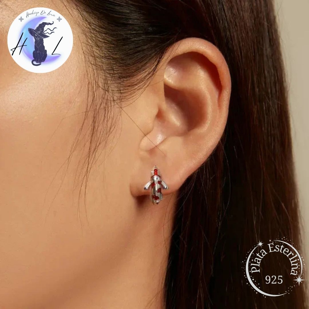 Aros De Plata Y Esmalte, Diseño Pez Koi.