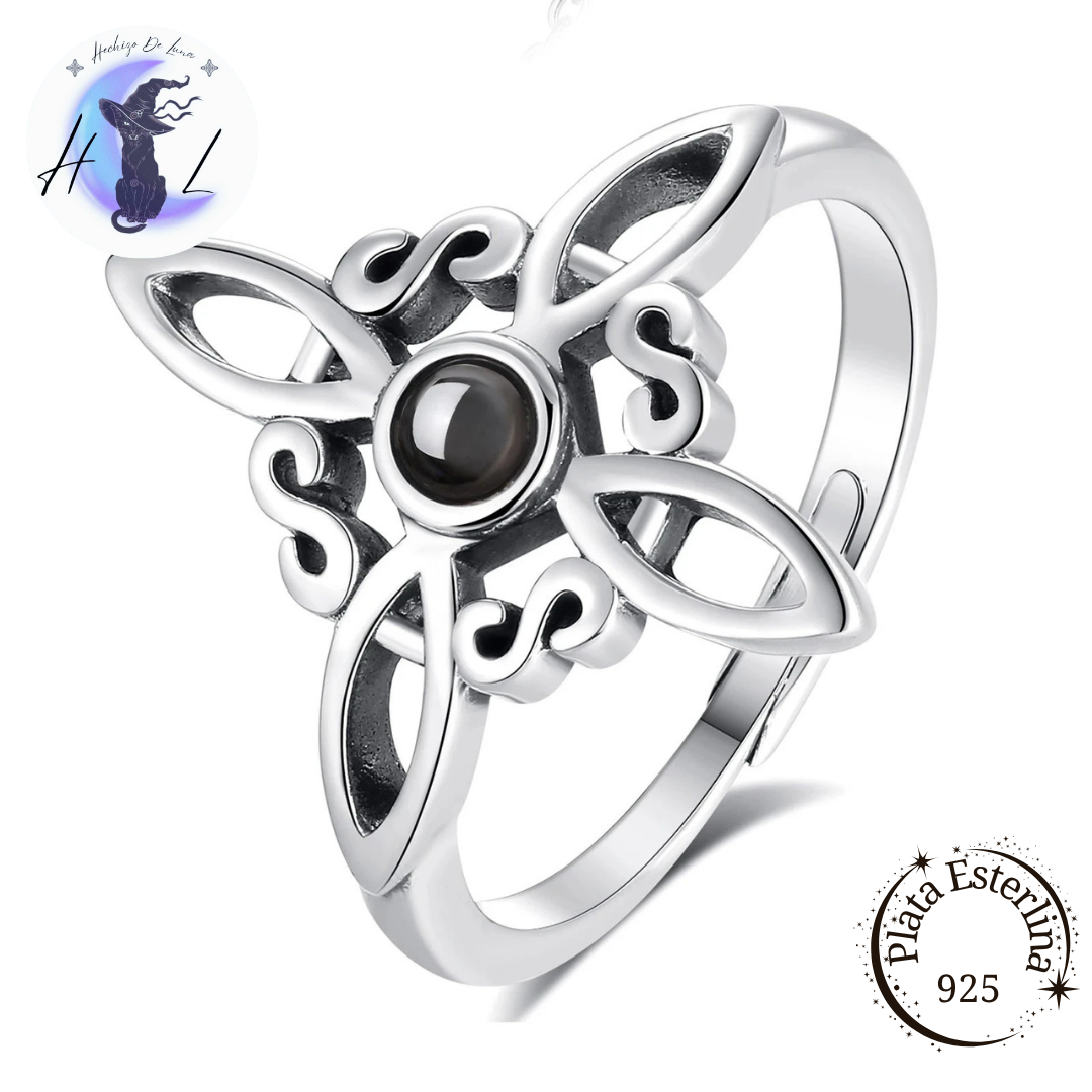 Anillo Ajustable Nudo de bruja con Obsidiana.