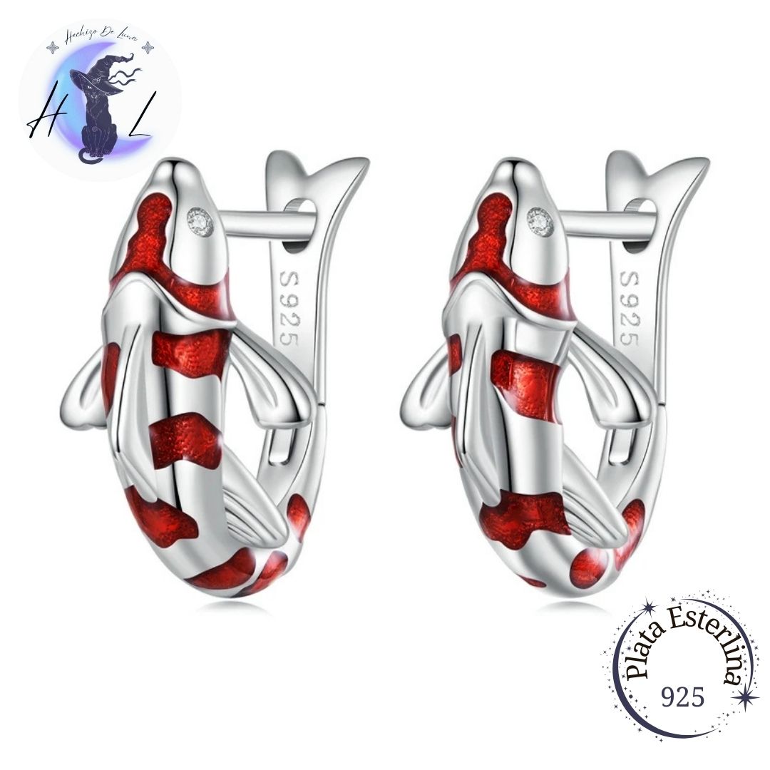 Aros De Plata Y Esmalte, Diseño Pez Koi.