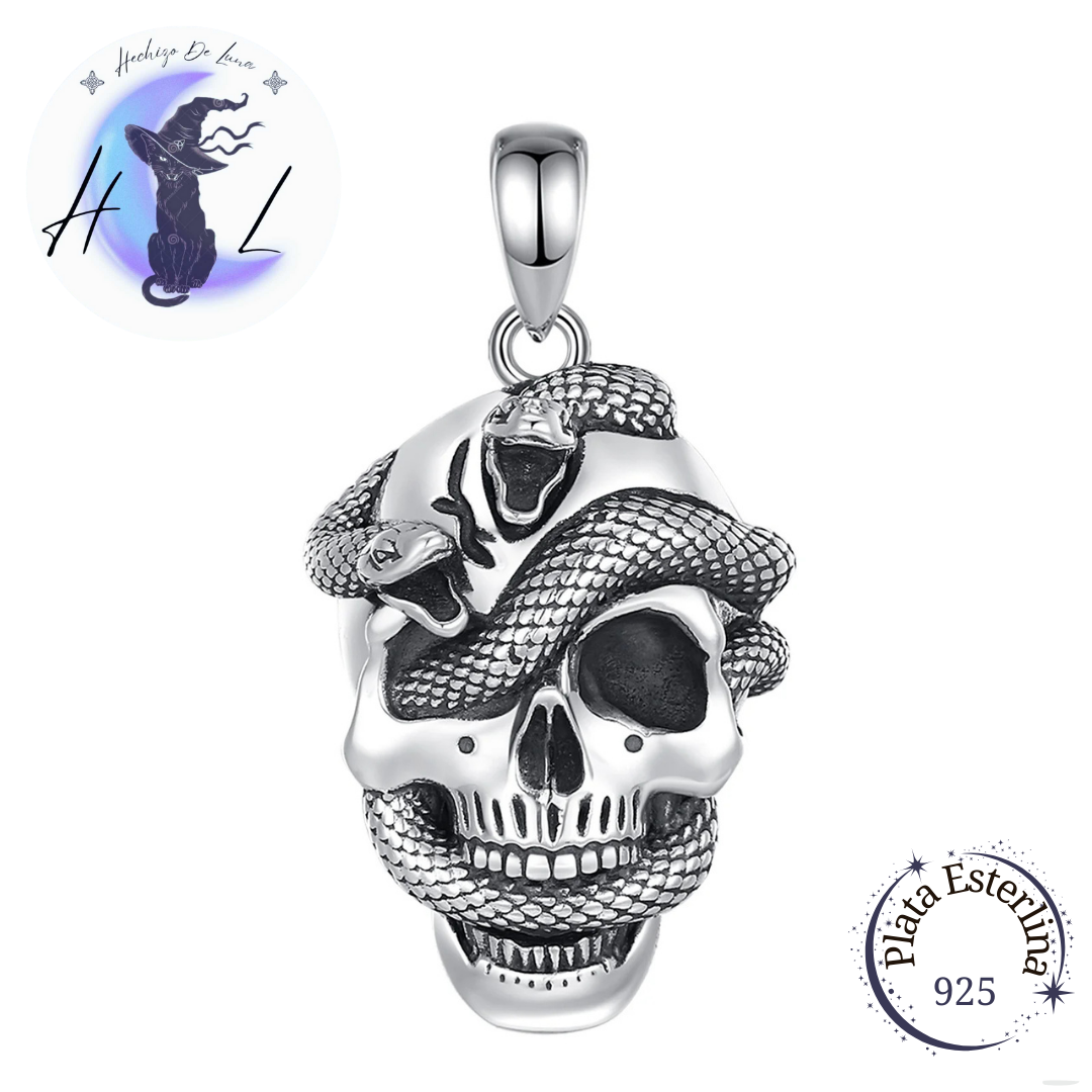 Colgante De Plata, Diseño Calavera Con Serpientes.