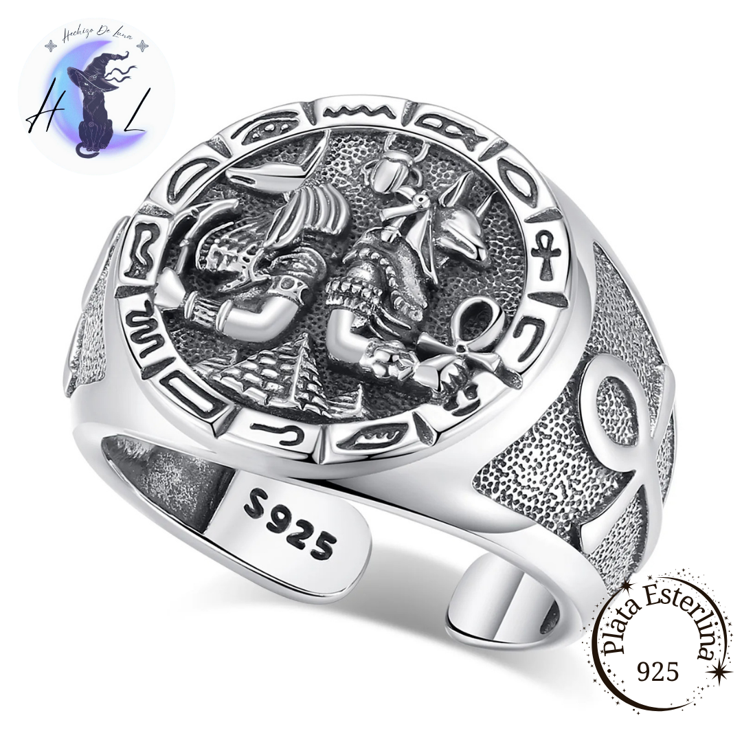 Anillo De Plata Ajustable, Dios Anubis.