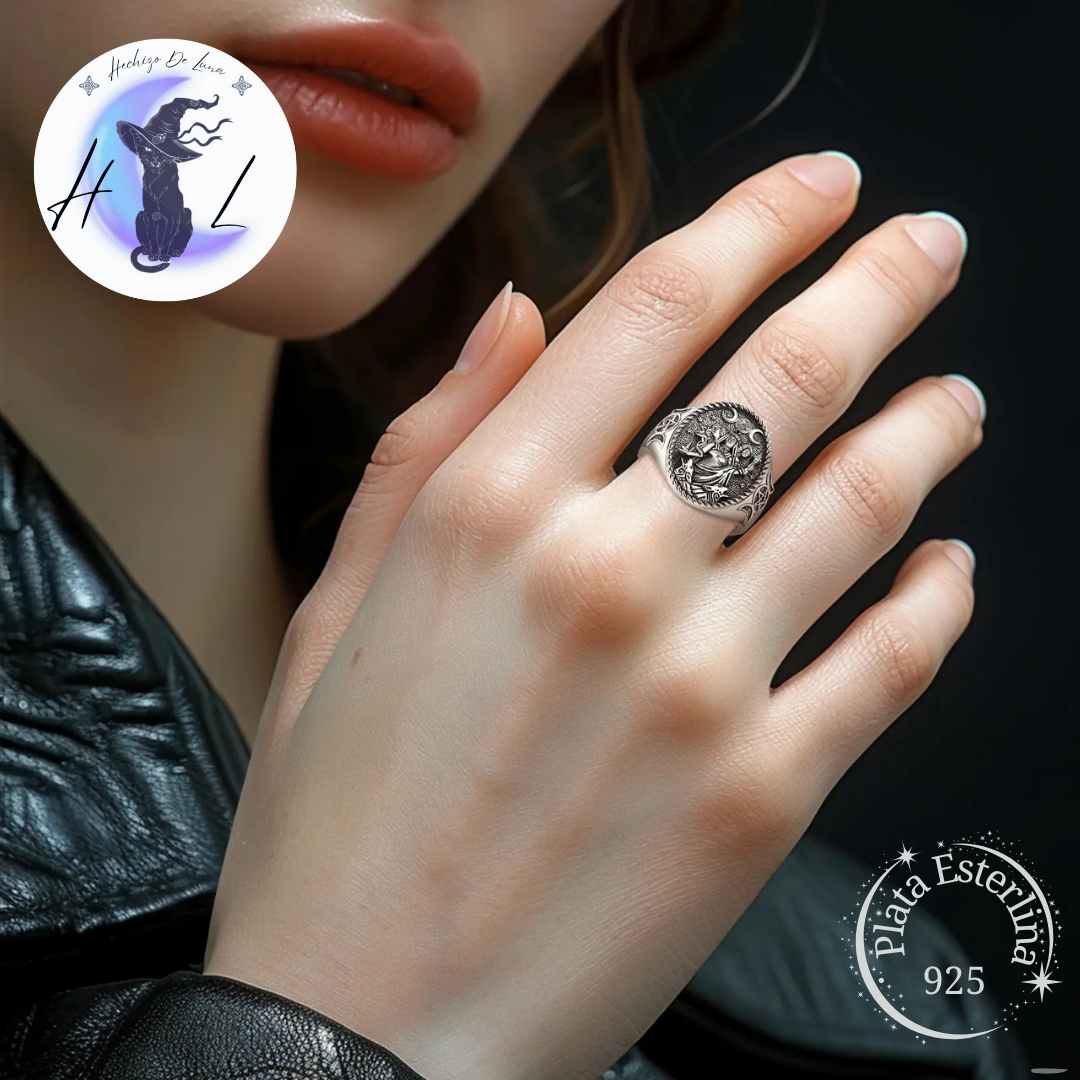 Anillo De Plata Ajustable, Diseño Triple Diosa.
