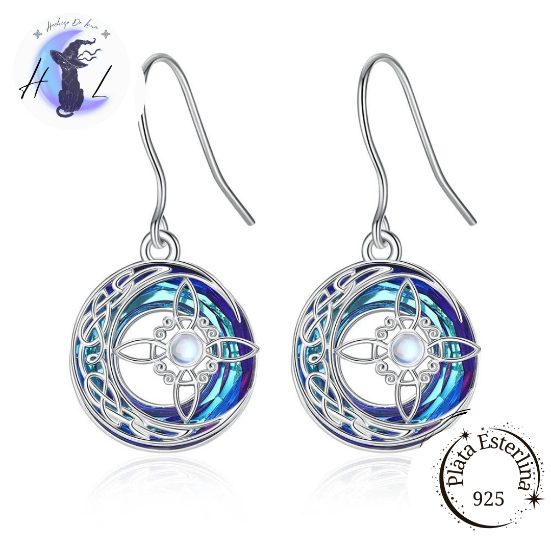 Aros Colgantes De Plata Y Cristal Austriaco, Diseño Nudo De Bruja.